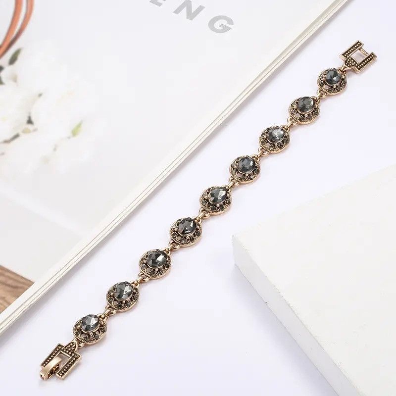 Jewelry Creative Antique Gold Boho Gray Crystal Bracelet Size ONE SIZE - 2 Thumbnail