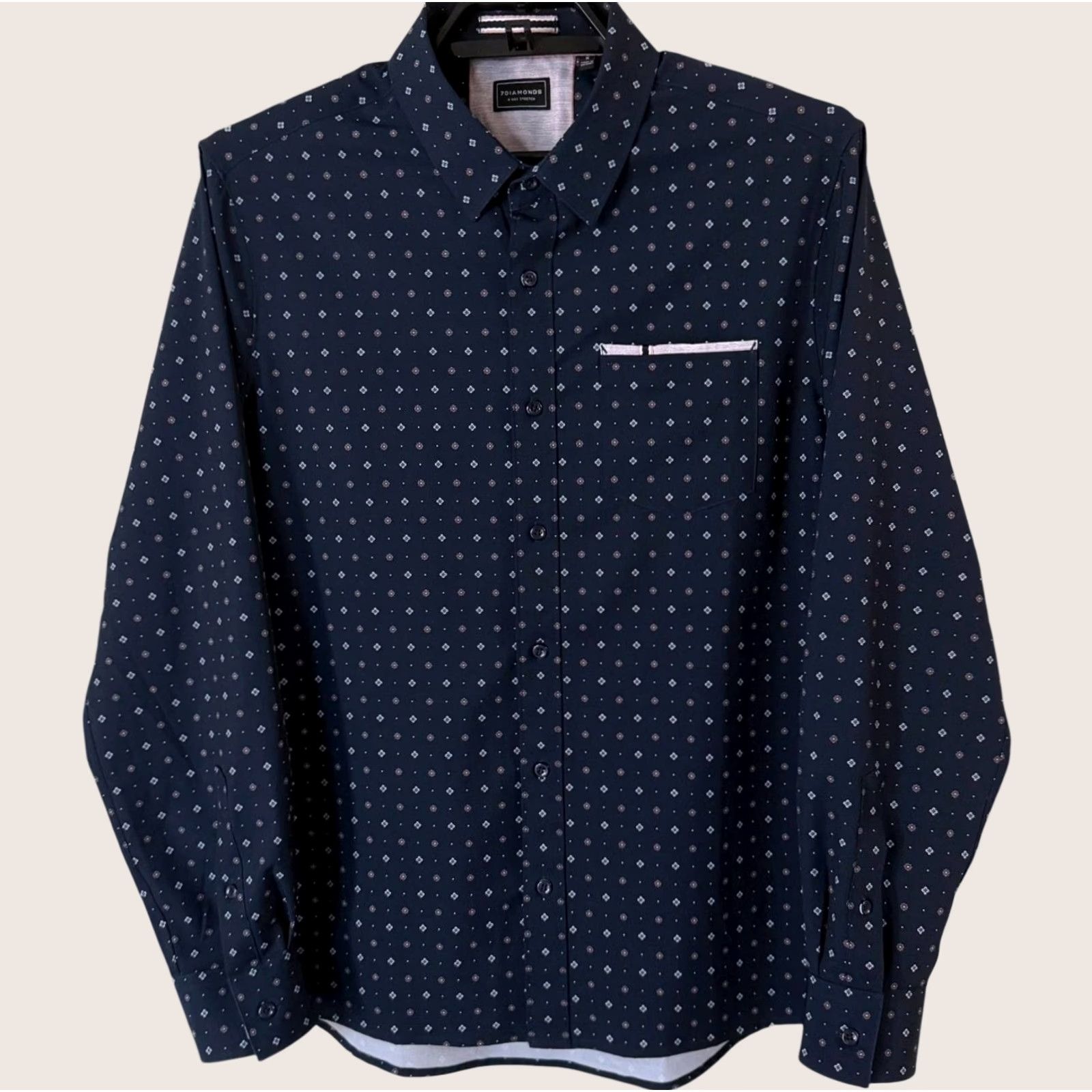 Vintage VINTAGE 7Diamonds Button-Up Shirt Blue Geometric 4-Way Stretch Mens Medium Size US M / EU 48-50 / 2 - 1 Thumbnail