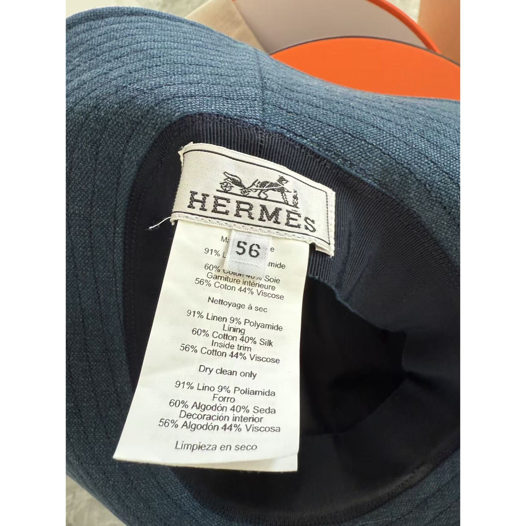 Hermes Hermes Navy Wide-Brim Hat 56 Size Cotton/Viscose Blend Women Size ONE SIZE - 4 Thumbnail
