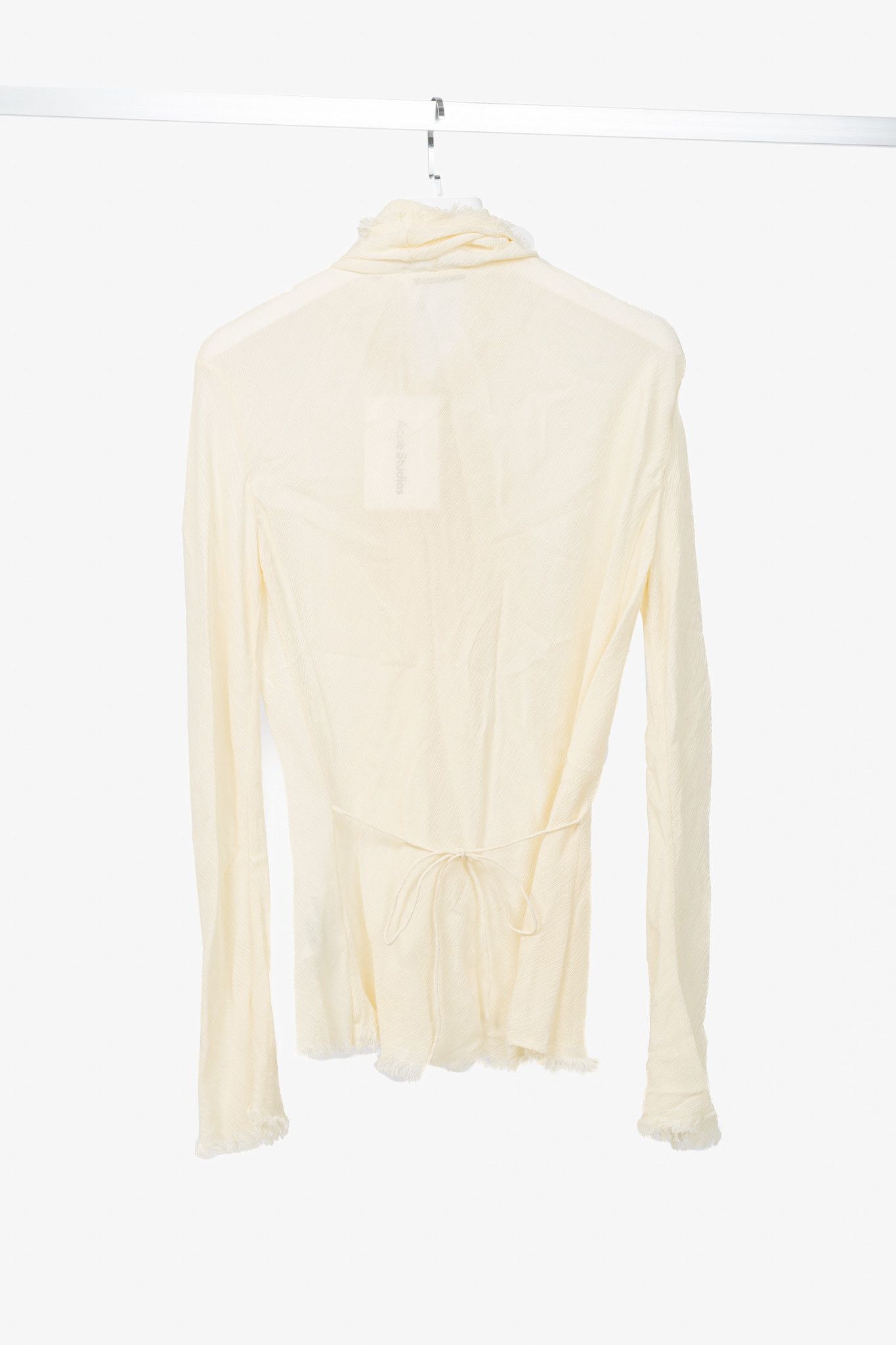 Acne Studios Acne Studios Warm White Crepe Frayed-Edge Pussy-Bow Blouse Size S / US 4 / IT 40 - 2 Thumbnail