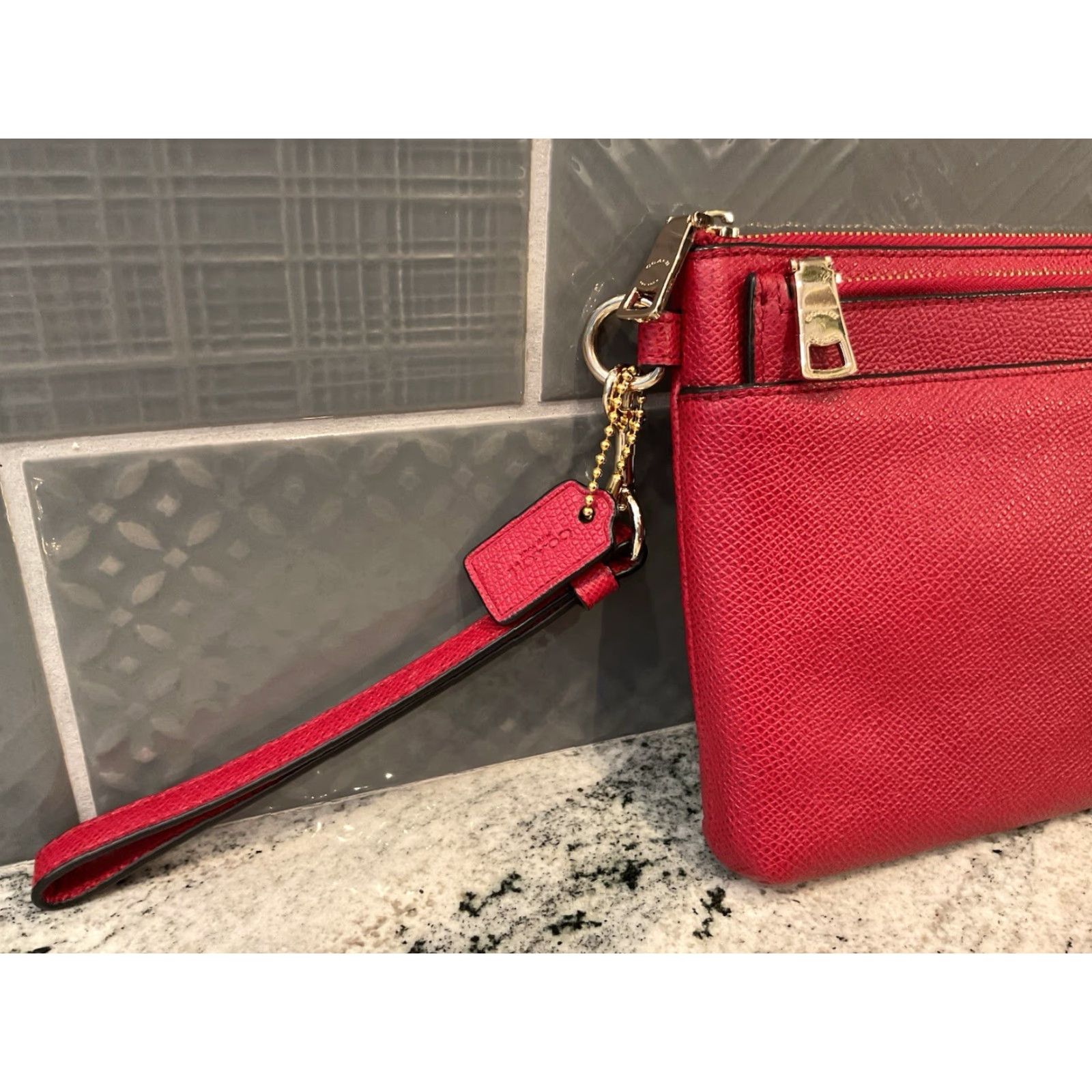 VINTAGE LN Coach Cherry Red Wristlet Pouch Bag Set Of 2 Wallet Clutch