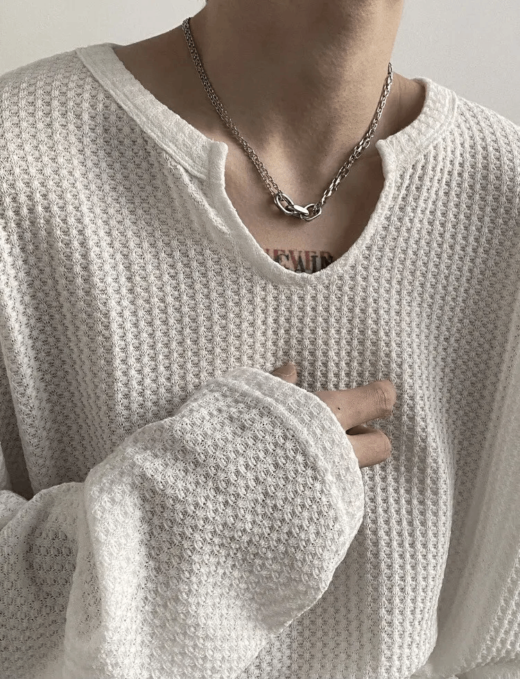Japanese Brand × Vintage Korean fashion white U neck long sleeve waffle top Size US L / EU 52-54 / 3 - 3 Thumbnail