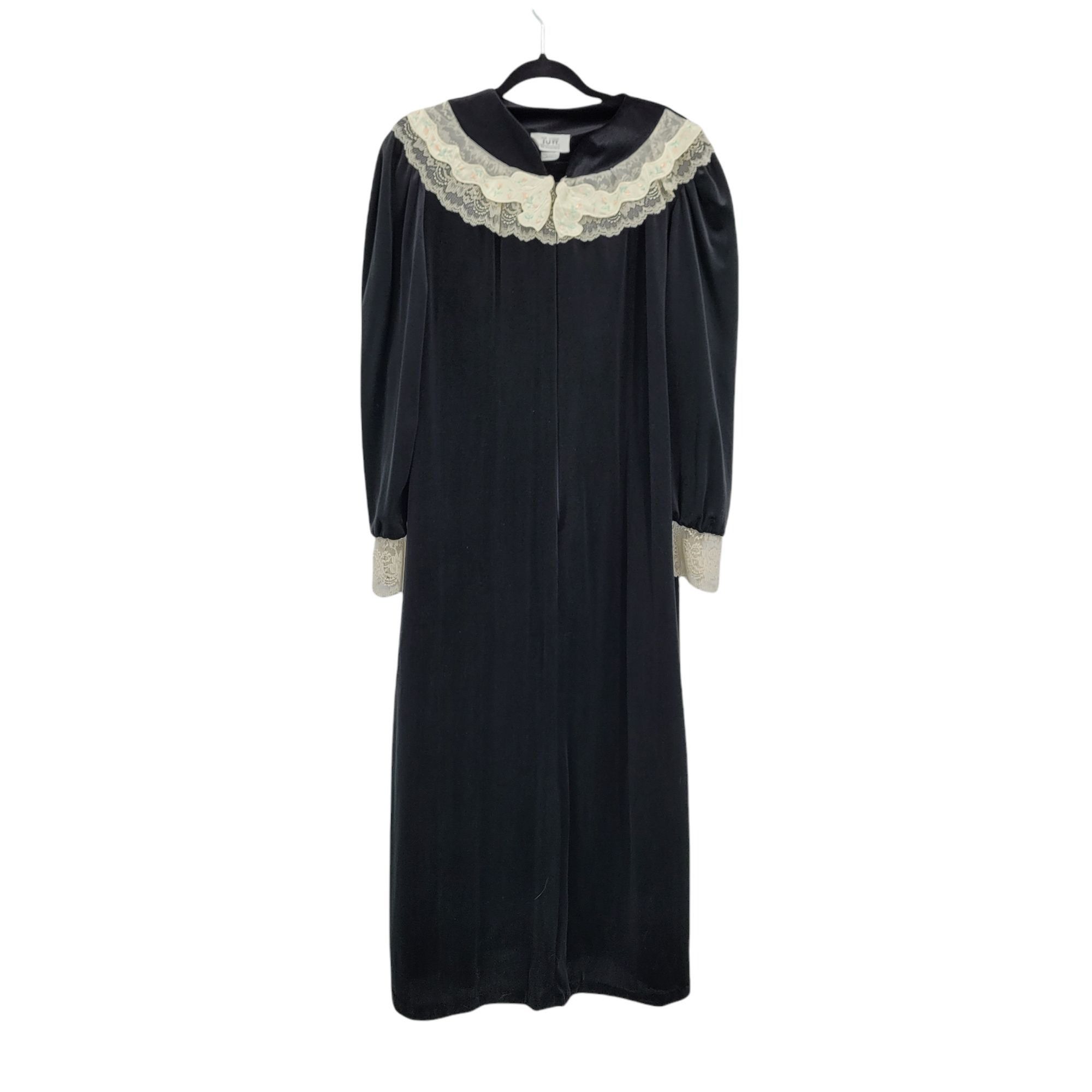 Vintage Vtg Velour Lace Embroidered Robe Housecoat Sz S Black Victor Size ONE SIZE - 5 Thumbnail