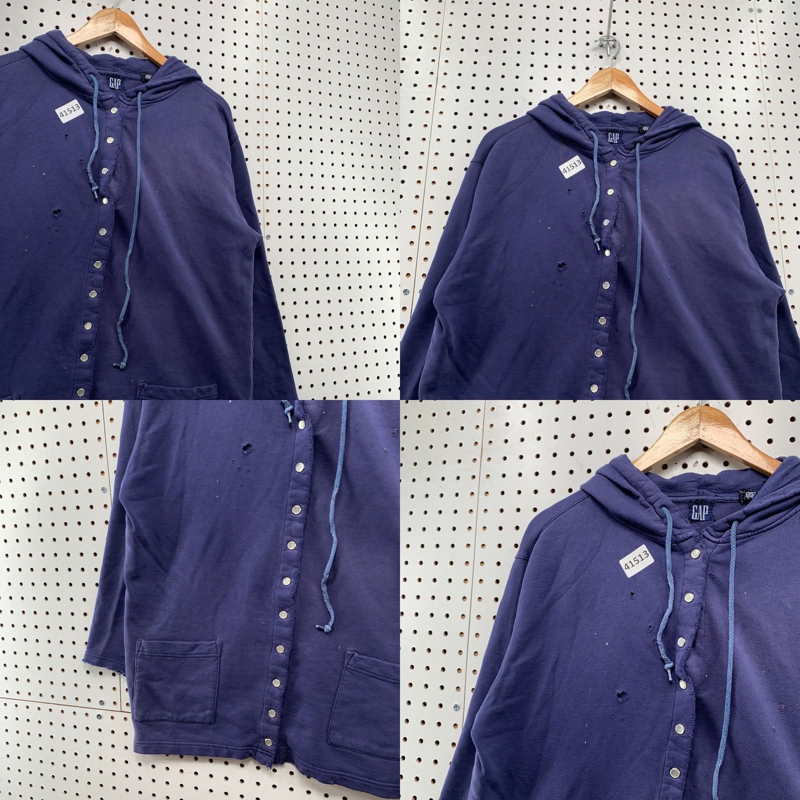 Gap VINTAGE Gap Snap Hoodie Sweatshirt Womens M Blue Distressed Hooded 22.5x27 cardigan-style Mens Womens Girls Boys Size M / US 6-8 / IT 42-44 - 8 Thumbnail