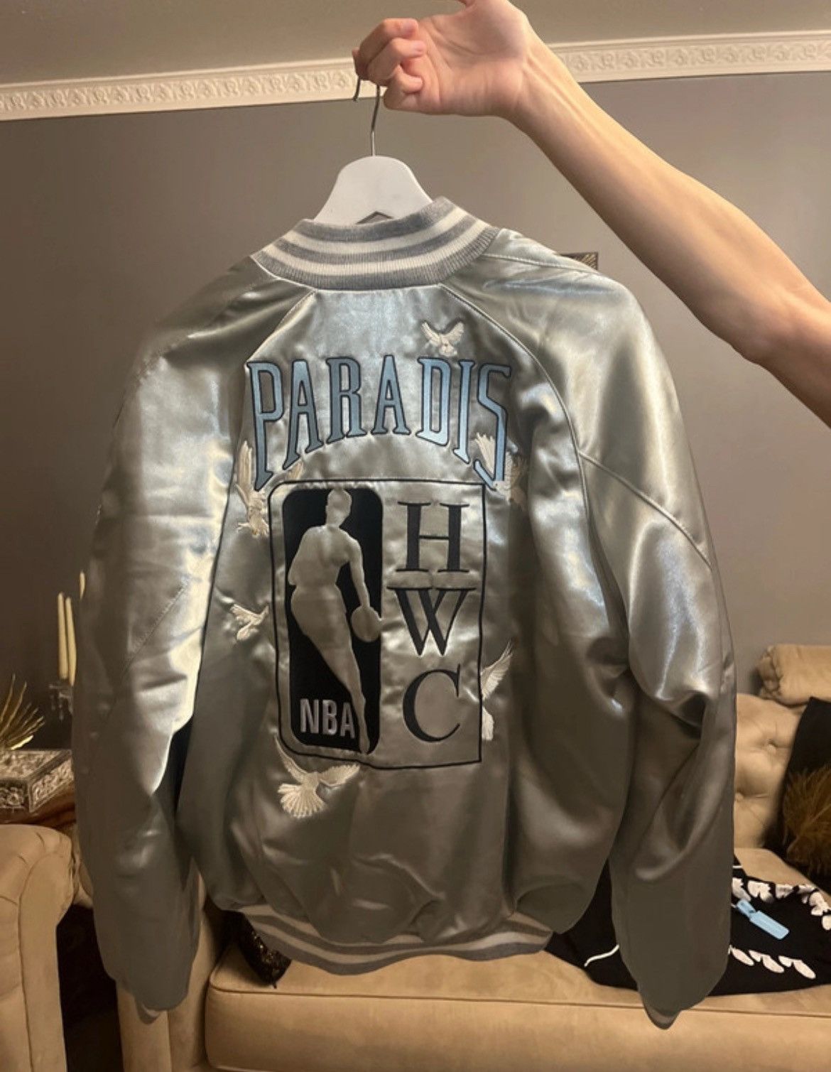 3.PARADIS 3.PARADIS x NBA Silver Varsity Jacket – Luxury Streetwear Size 36R - 5 Thumbnail