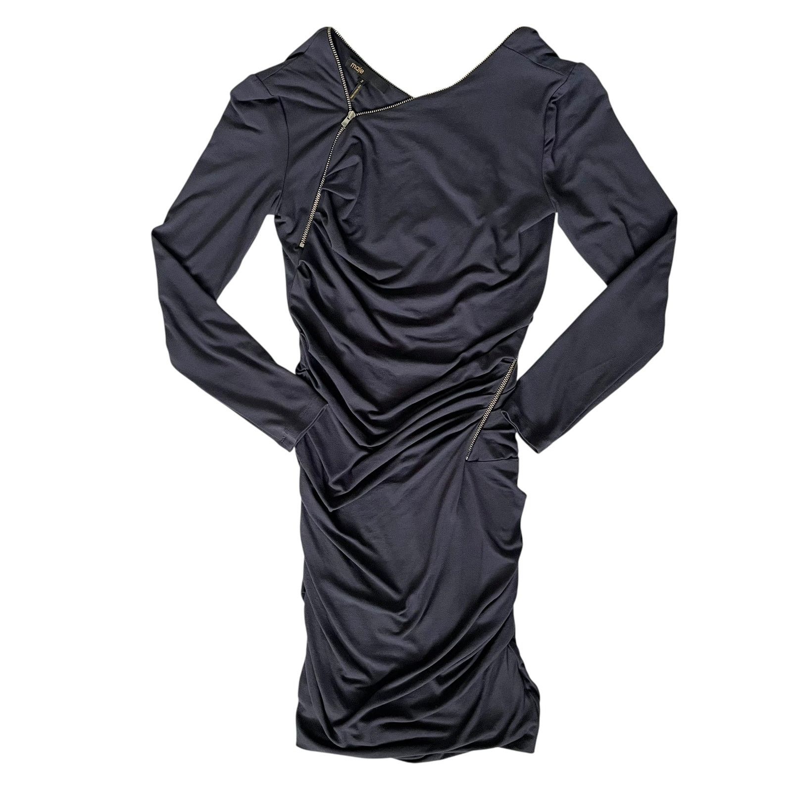 Maje Maje Rouage Dark Blue Asymmetric Zipper Bodycon Mini Dress Size M / US 6-8 / IT 42-44 - 2 Thumbnail