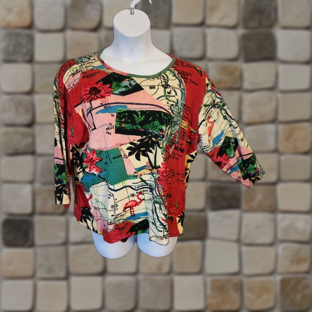 Vintage Artscapes Beaded Florida Miami Travel Map Artsy Top Shirt 2X Plus Size XXL / US 16-18 / IT 52-54 - 1 Thumbnail