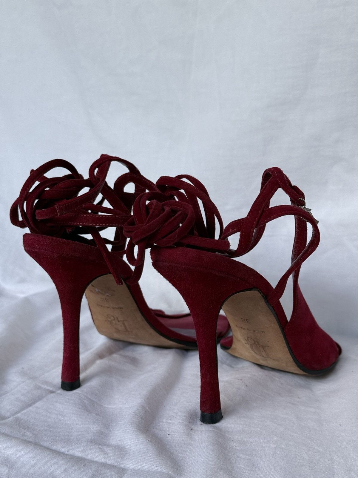 Dior Dior Red Suede Sandals on Hight Heels Tied Laces Size US 7 / IT 37 - 7 Thumbnail