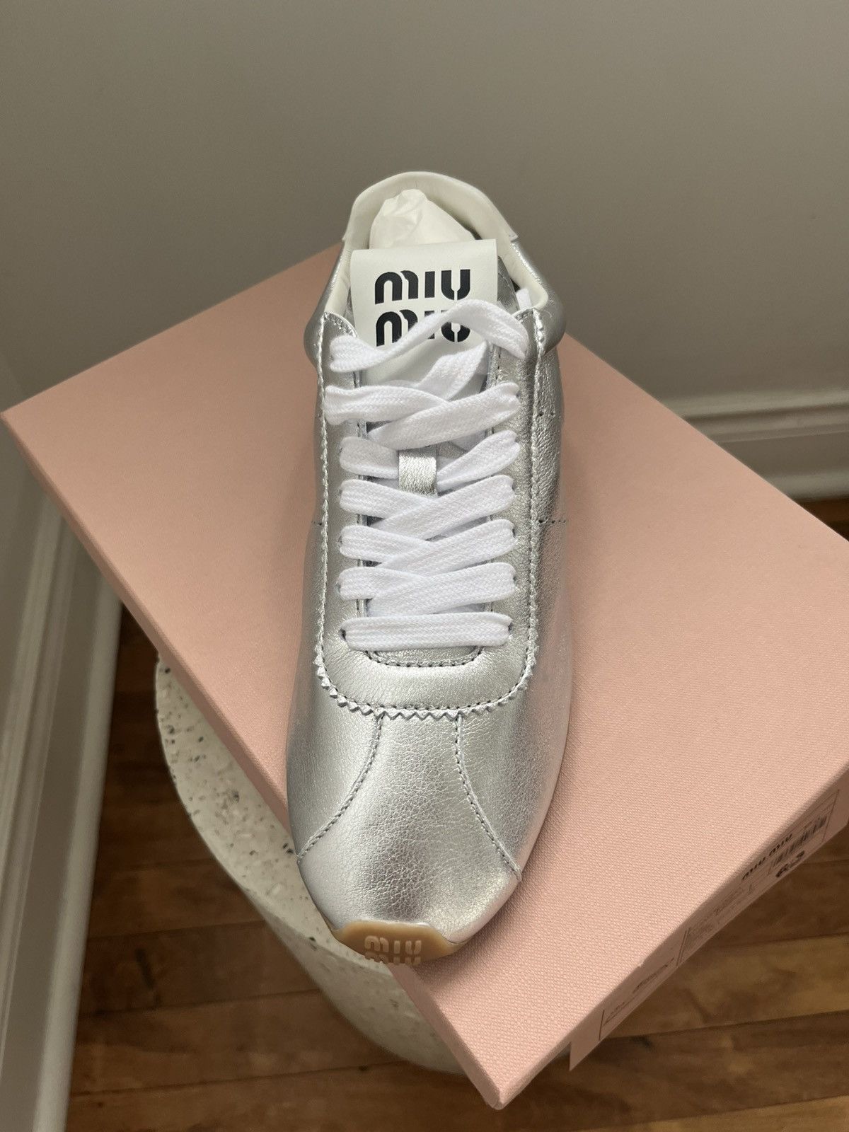 Miu Miu Plume Metallic Leather Sneakers Miu Miu Size US 8 / IT 38 - 3 Thumbnail