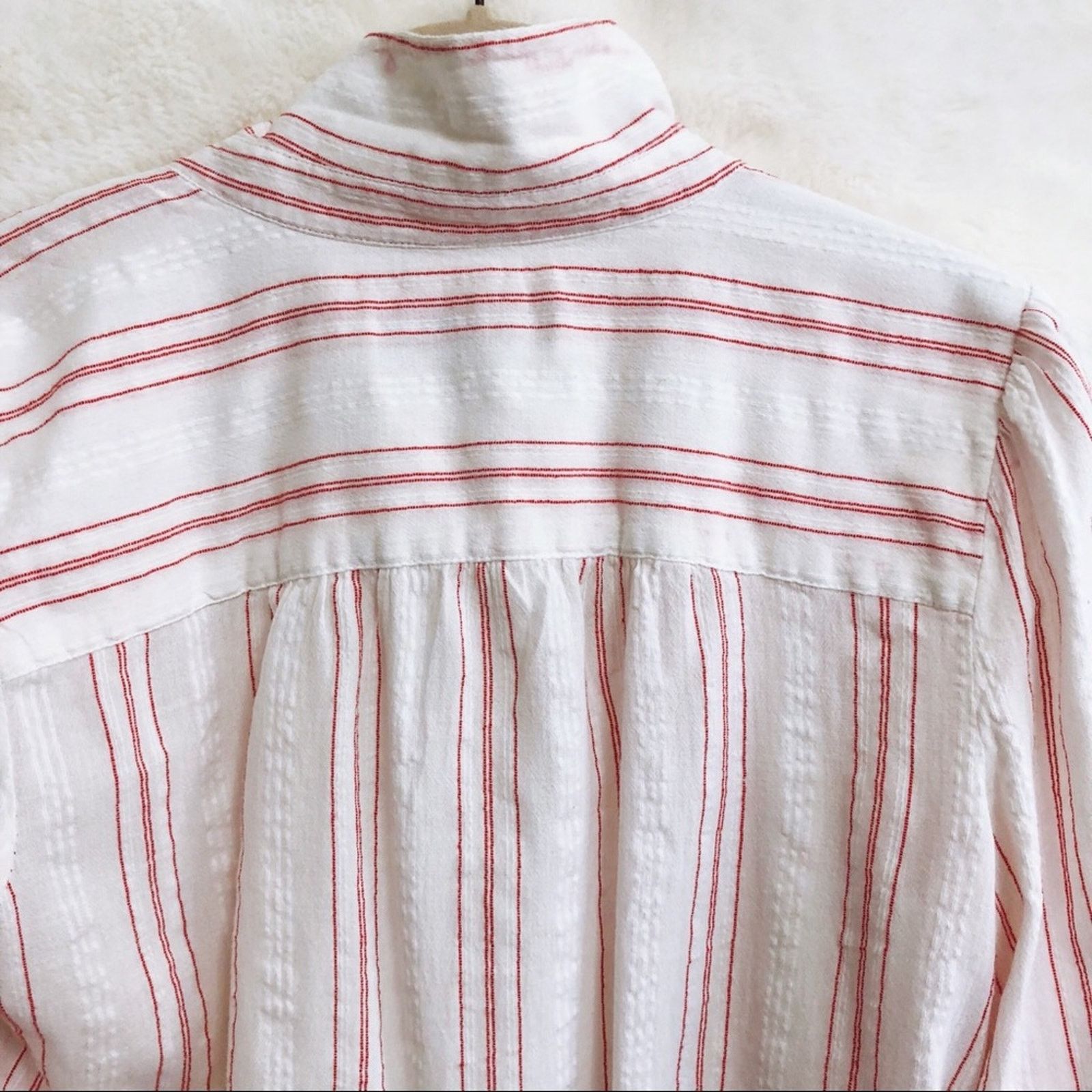 Loft LOFT Red & White Striped Long Sleeve Button Shirt Size S / US 4 / IT 40 - 6 Thumbnail