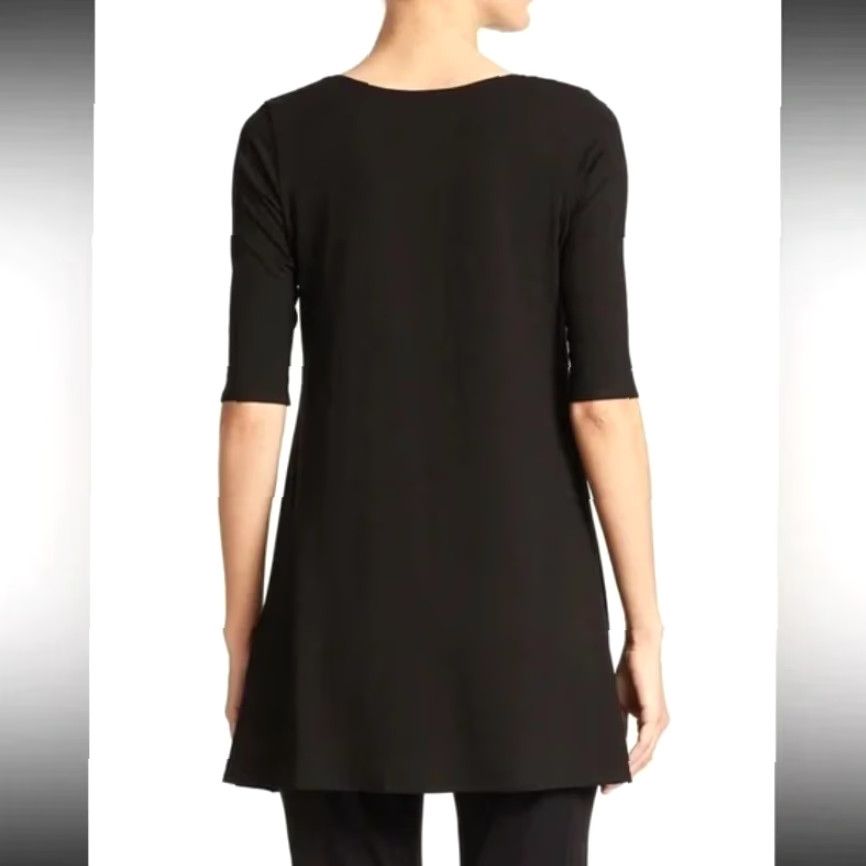 Eileen Fisher Eileen Fisher Womens XS Black Viscose Elbow Sleeve Swing Tunic Blouse Size XS / US 0-2 / IT 36-38 - 2 Thumbnail