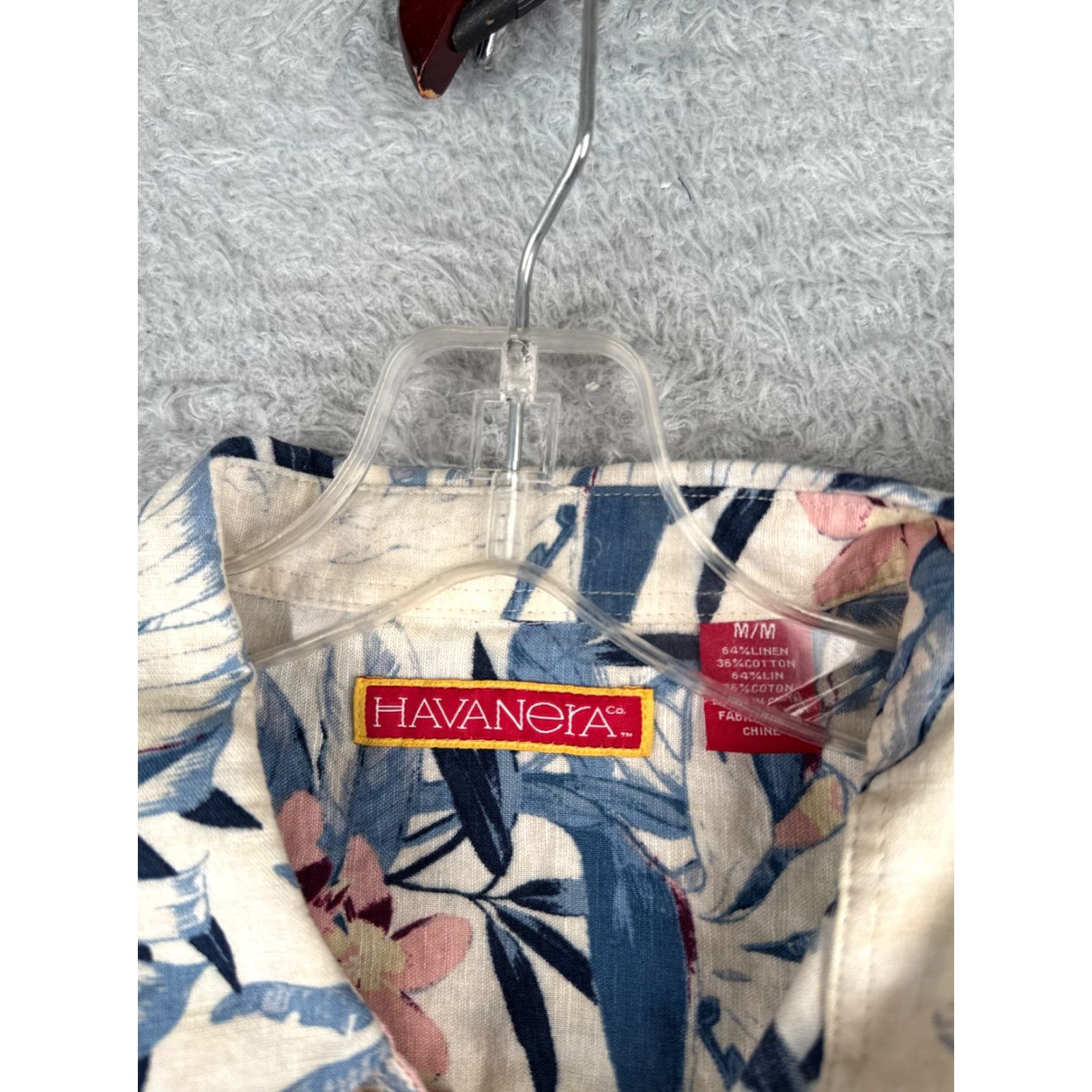 CO The Havanera Co Shirt Men Medium Gray Blue Hawaiian Floral Button Up Linen Blend Size US M / EU 48-50 / 2 - 6 Thumbnail