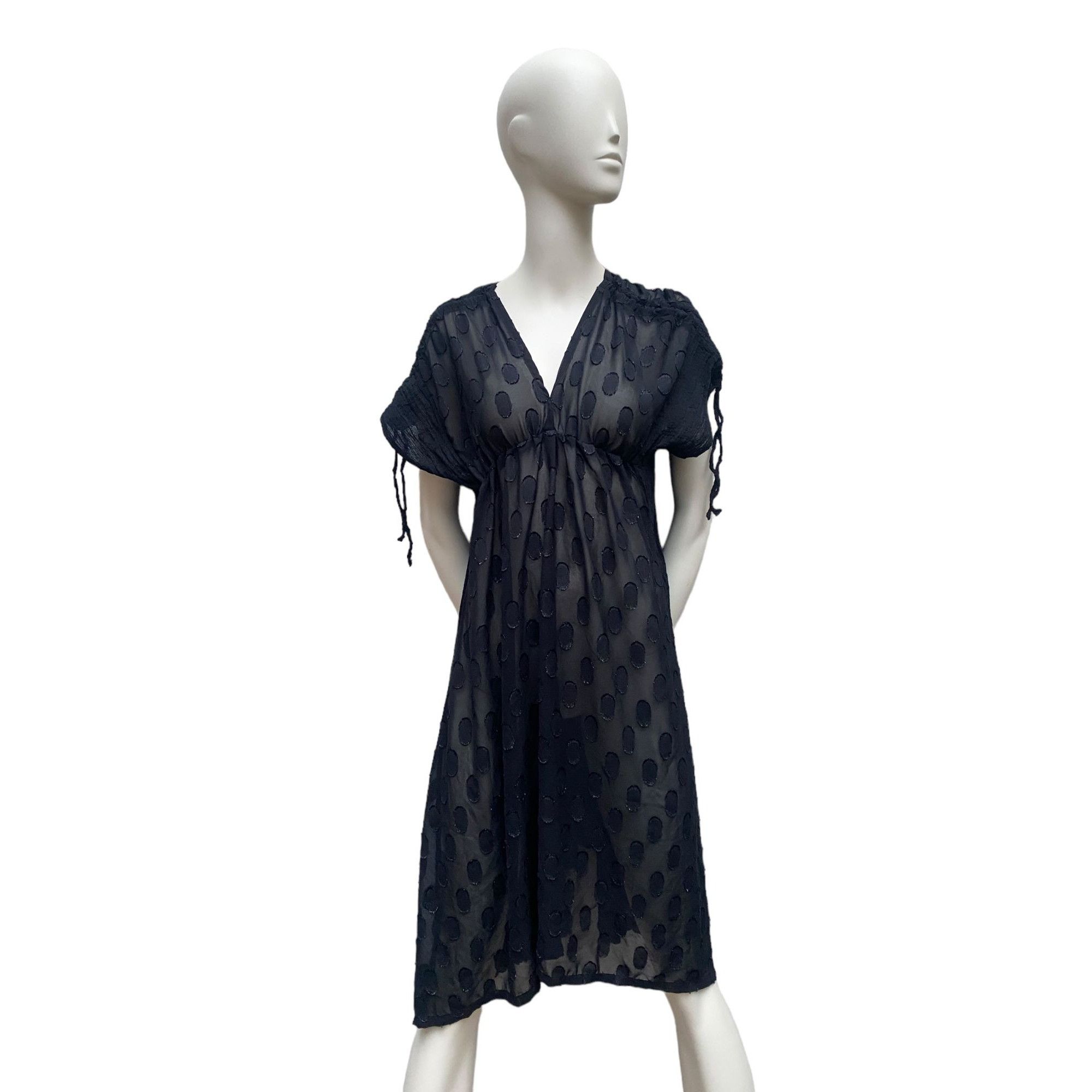 image of Issey Miyake Vintage Black Dot Midi Evening Dress, Women's (Size Medium)