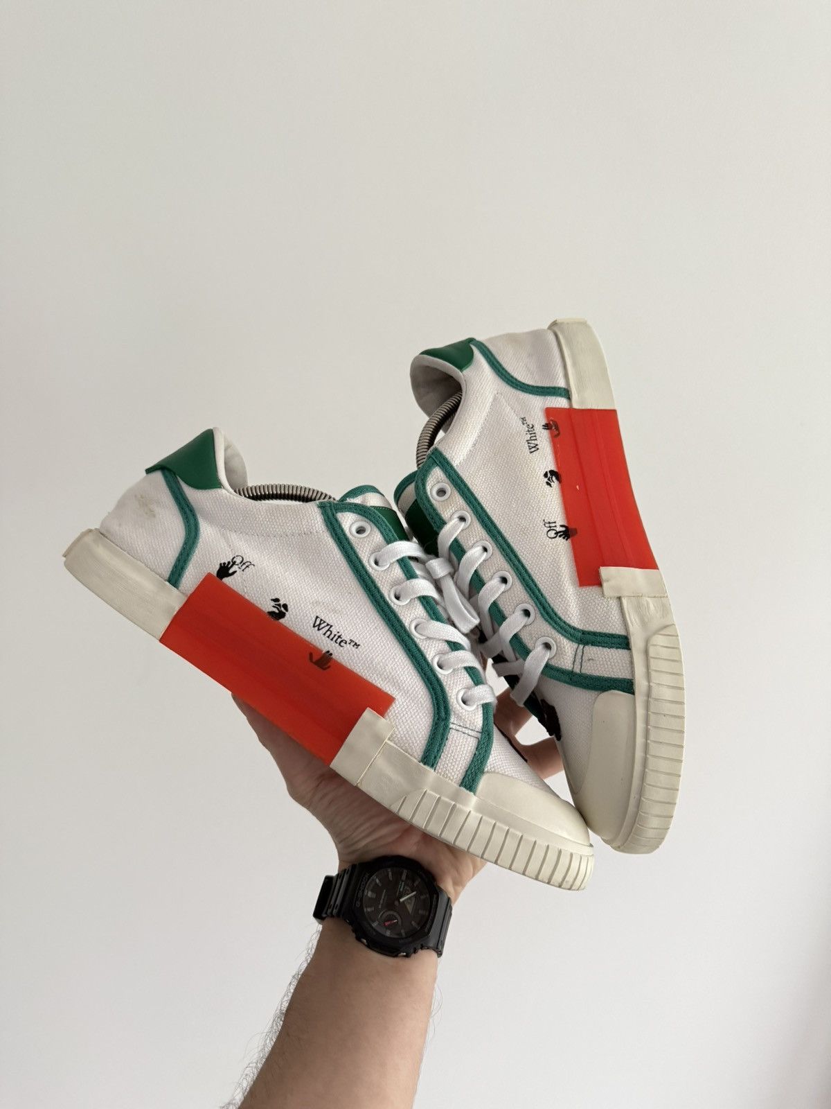 Off-White Off-White Low Vulcanized Canvas White Green Size US 10 / EU 43 - 7 Thumbnail