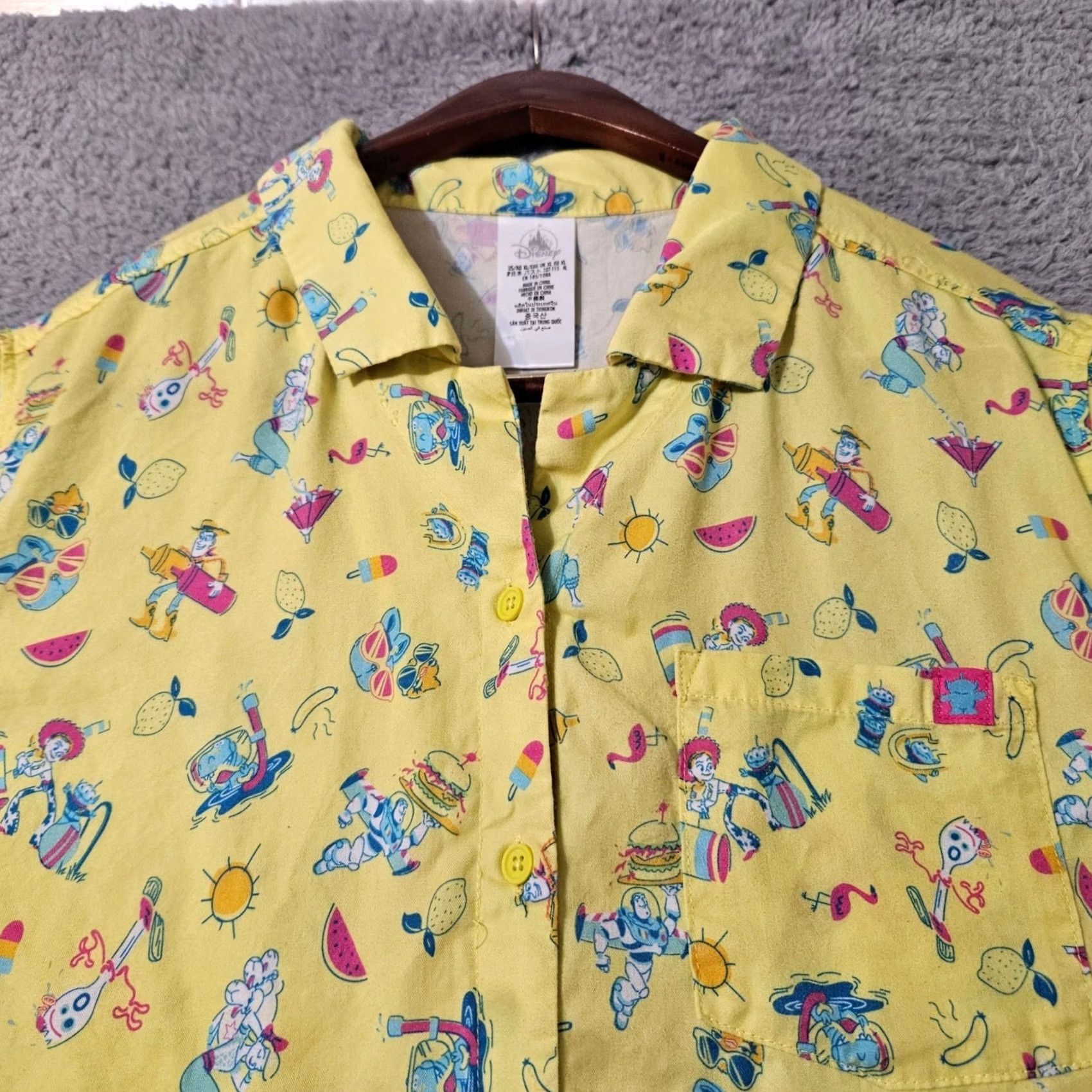 Disney Disney Toy Story Womens Button Up Shirt XL Yellow Print Size XL / US 12-14 / IT 48-50 - 2 Thumbnail