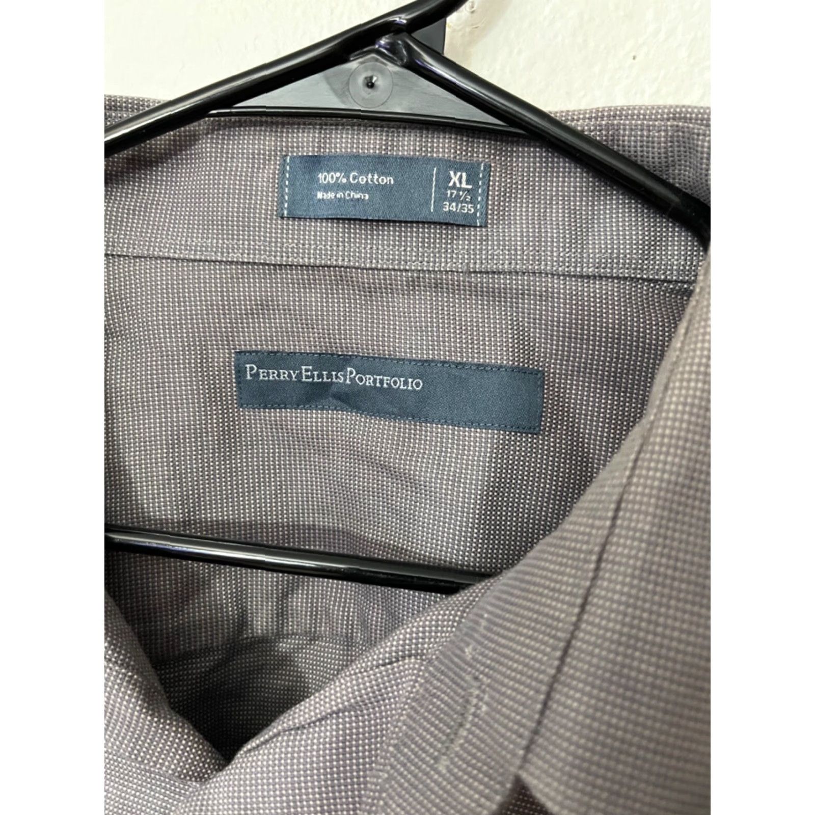 Perry Ellis Perry Ellis Portfolio Button-Down Shirt Men XL Gray Check Cotton Long Sleeve Modern Style Casual Business Size US XL / EU 56 / 4 - 2 Thumbnail