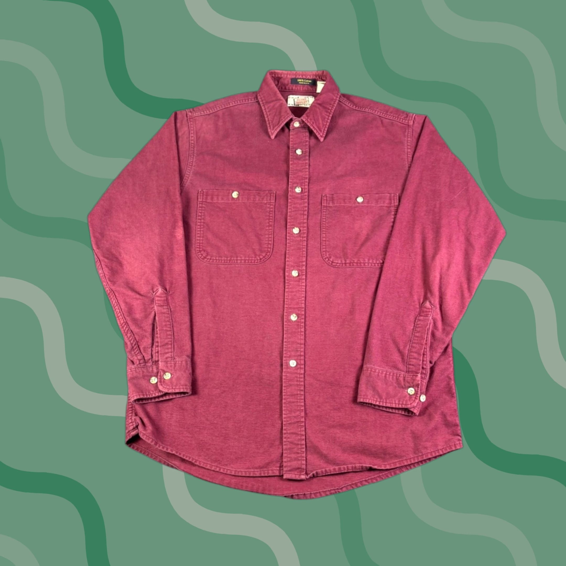 Vintage VINTAGE Private Property Mens LT Twill Button-Up Shirt Burgundy Red 90s Grunge Workwear Cotton Size US L / EU 52-54 / 3 - 1 Thumbnail
