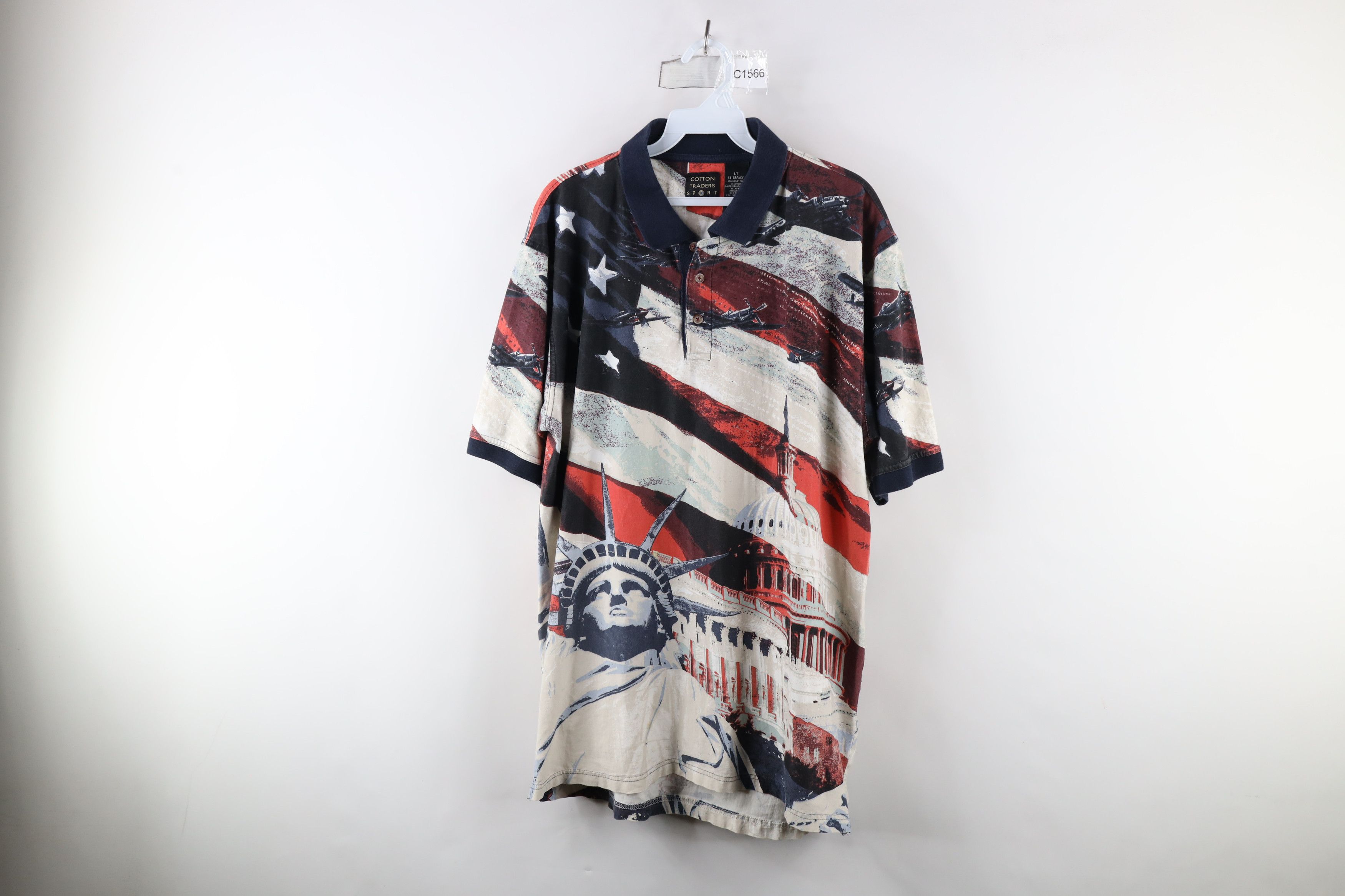 Vintage Vintage 90s Streetwear Statue of Liberty All Over Print Polo Size US L / EU 52-54 / 3 - 1 Thumbnail