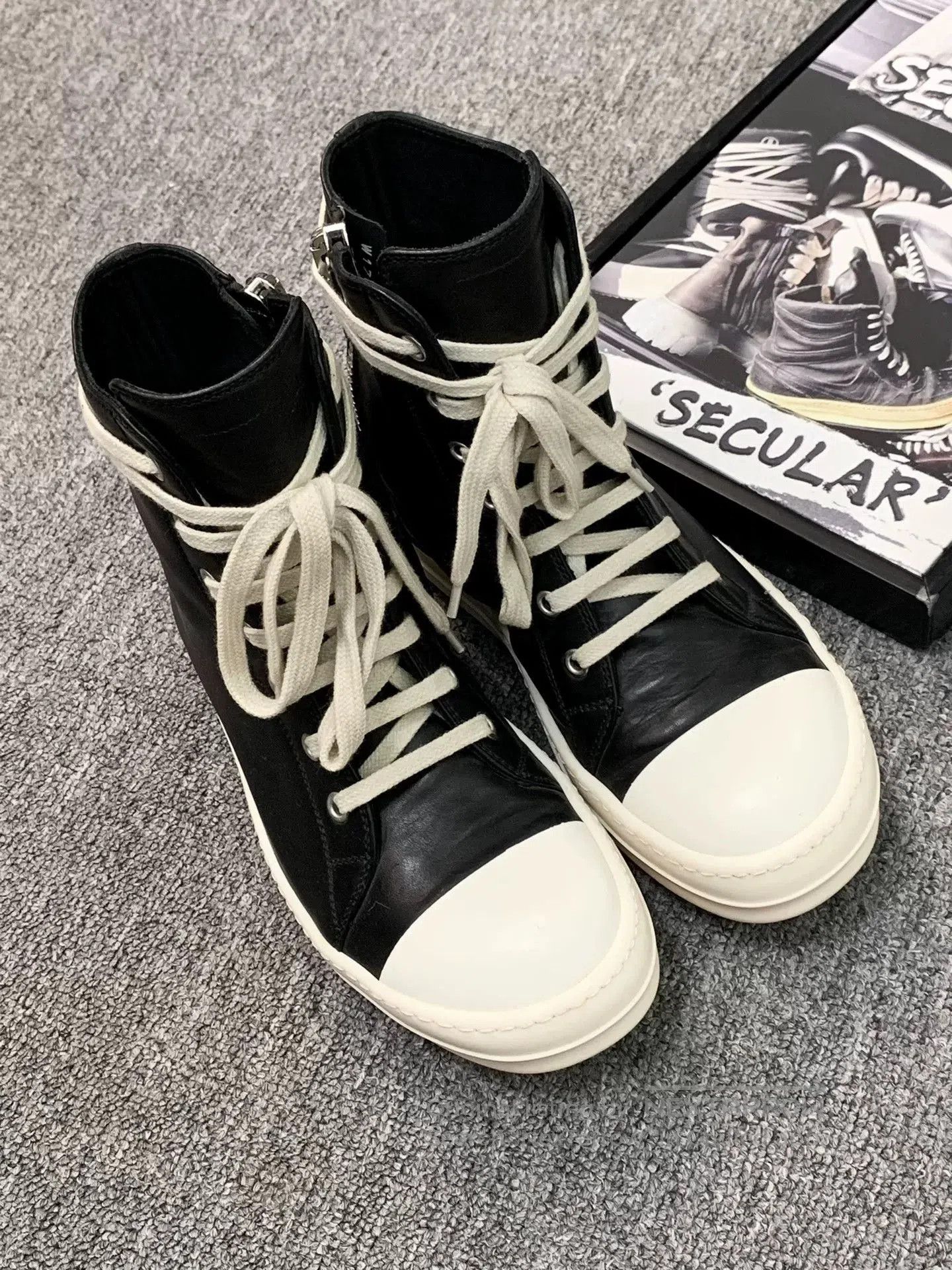Rick Owens rick owens high top leather sneakers. Size US 6 / EU 39 - 4 Thumbnail