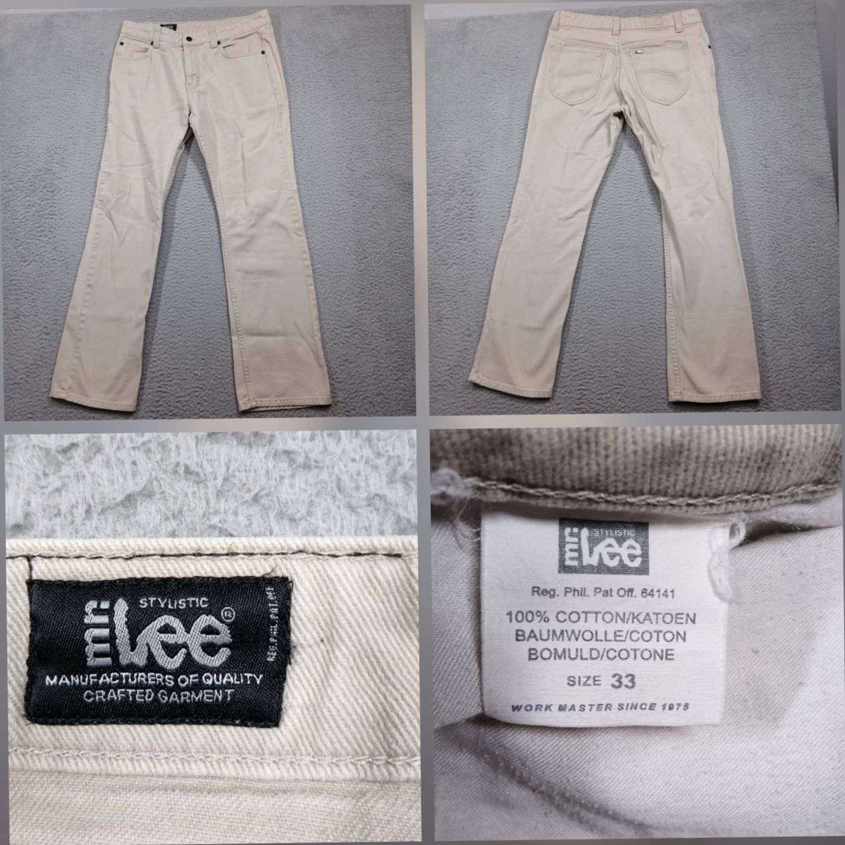 Lee Lee Men's 33 Tan 100% Cotton Straight Leg Pants Size US 33 - 2 Thumbnail