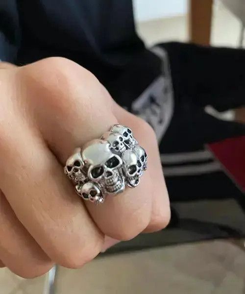 Jewelry Multiple Skeleton Skull Man Rings Grunge Rock Ghost in Silver, Men's
