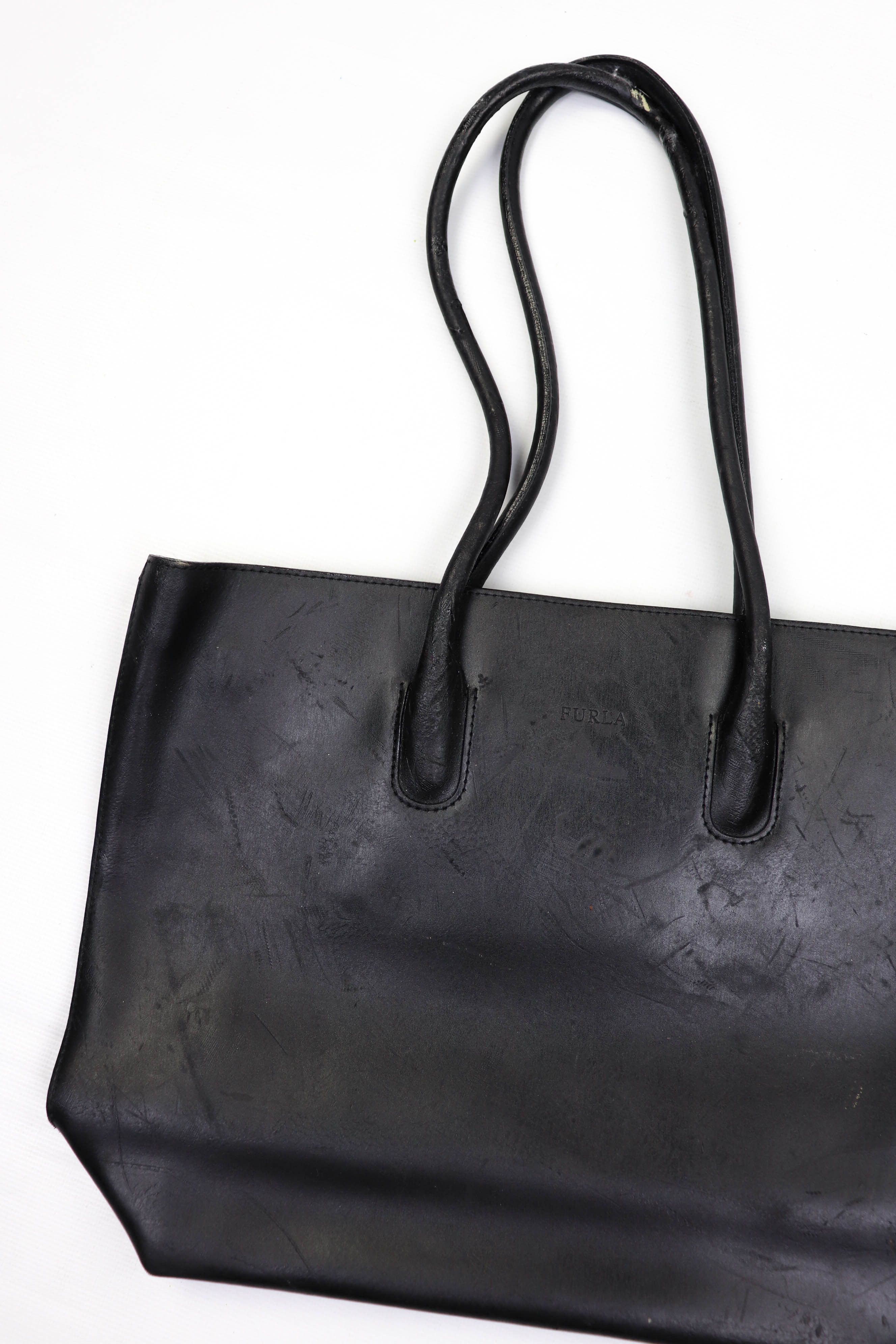 Furla FURLA Vintage Distressed Black Leather Hand Shoulder Bag Size ONE SIZE - 6 Thumbnail