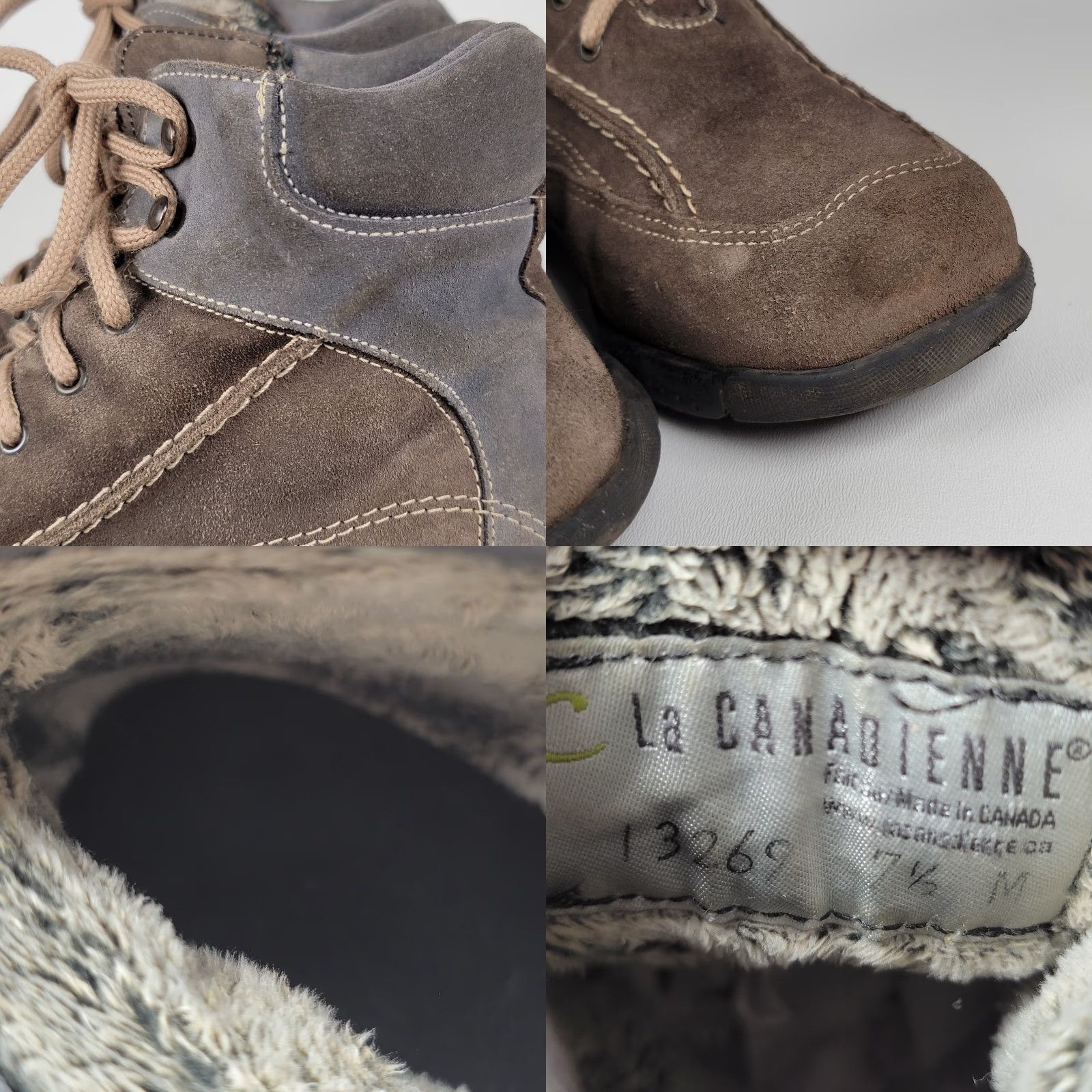 Vintage La Canadienne Boots Women US 7.5 Brown Suede Lace Up Winter Waterproof Fur Trim Logo Womens Size US 8 / IT 38 - 9 Thumbnail