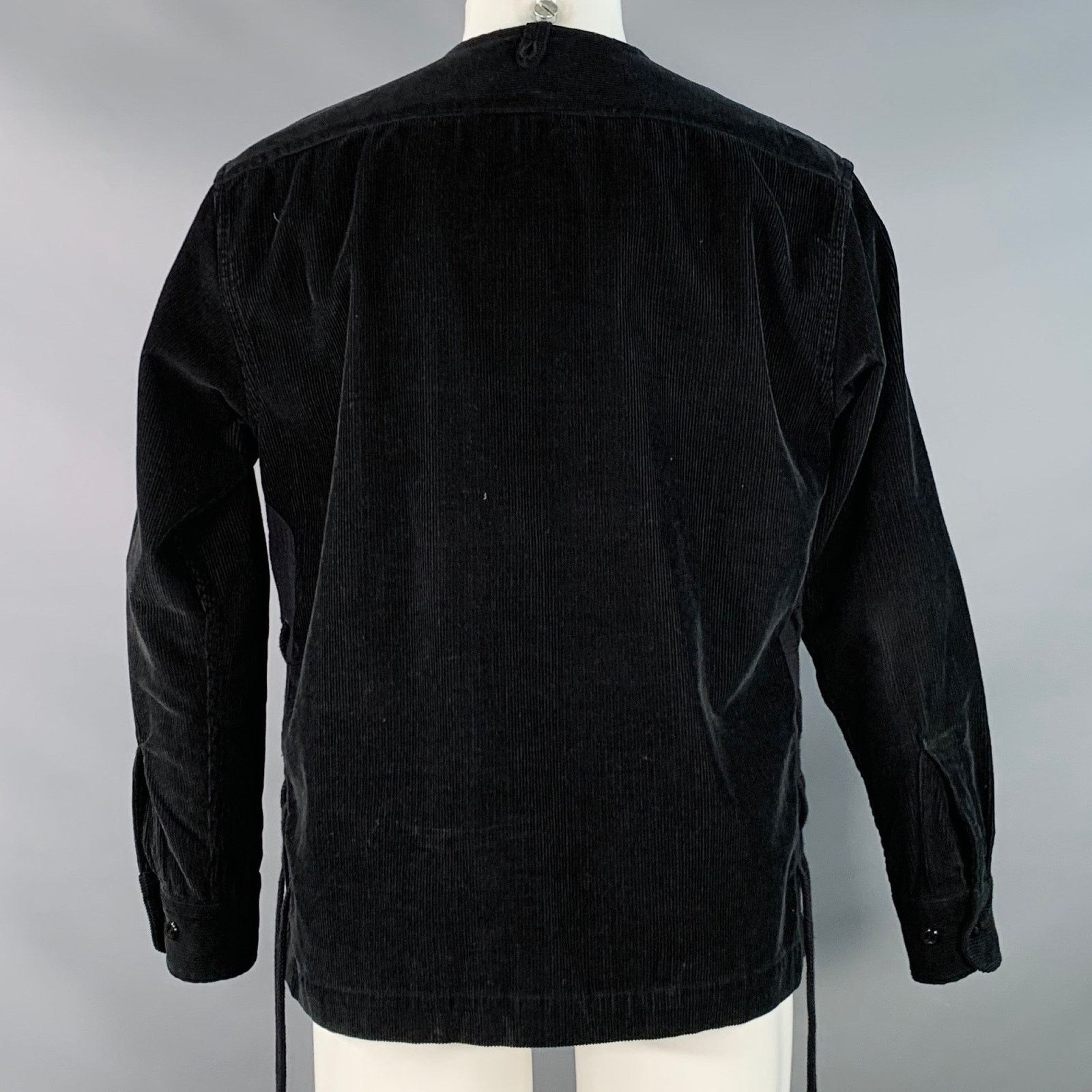 EASTLOGUE EASTLOGUE M Black Corduroy Cotton Collarless V-Neck Jacket Size US M / EU 48-50 / 2 - 3 Thumbnail