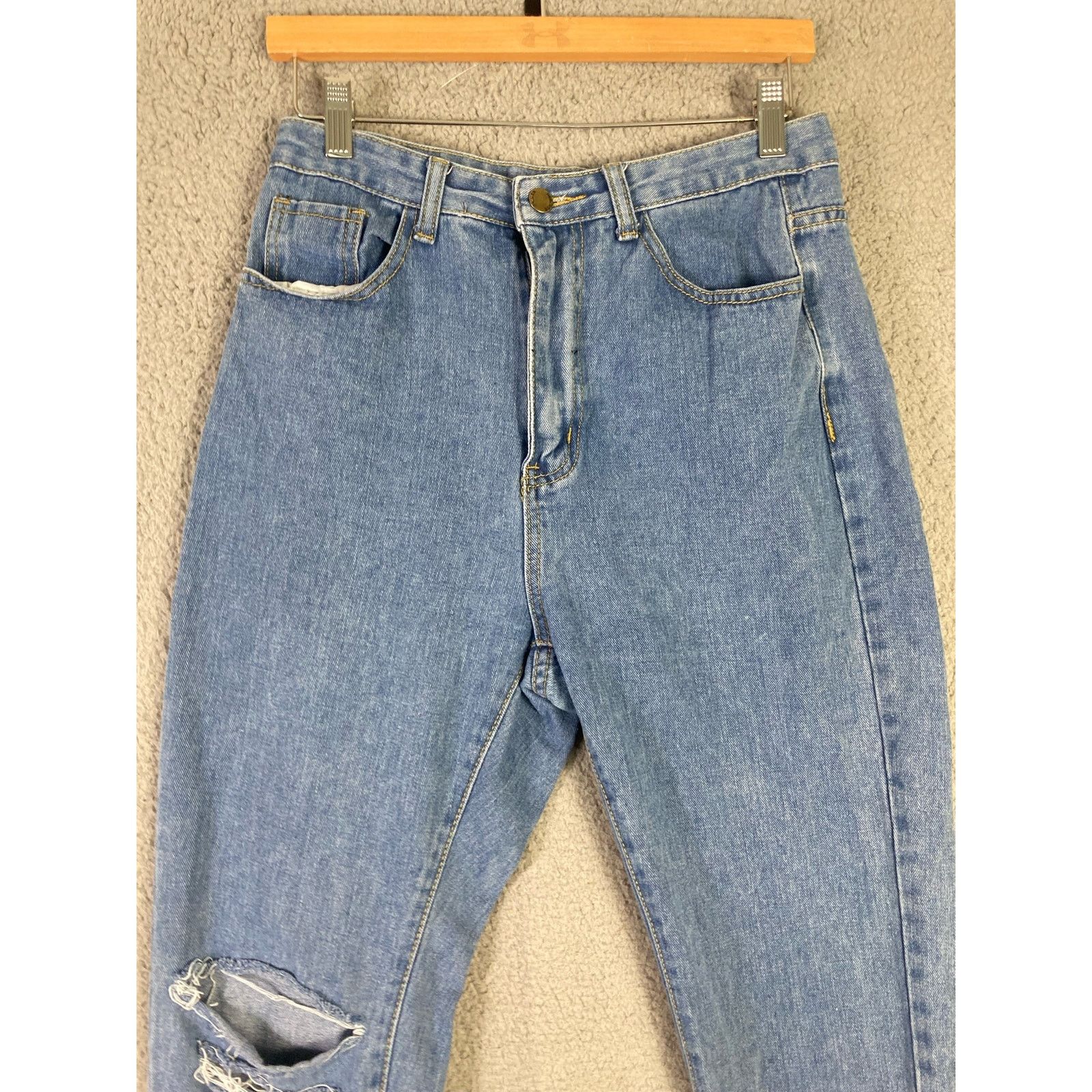 Shein Women's High Waisted Distressed Straight Leg Jeans Blue 28 M Size 28" / US 6 / IT 42 - 6 Thumbnail