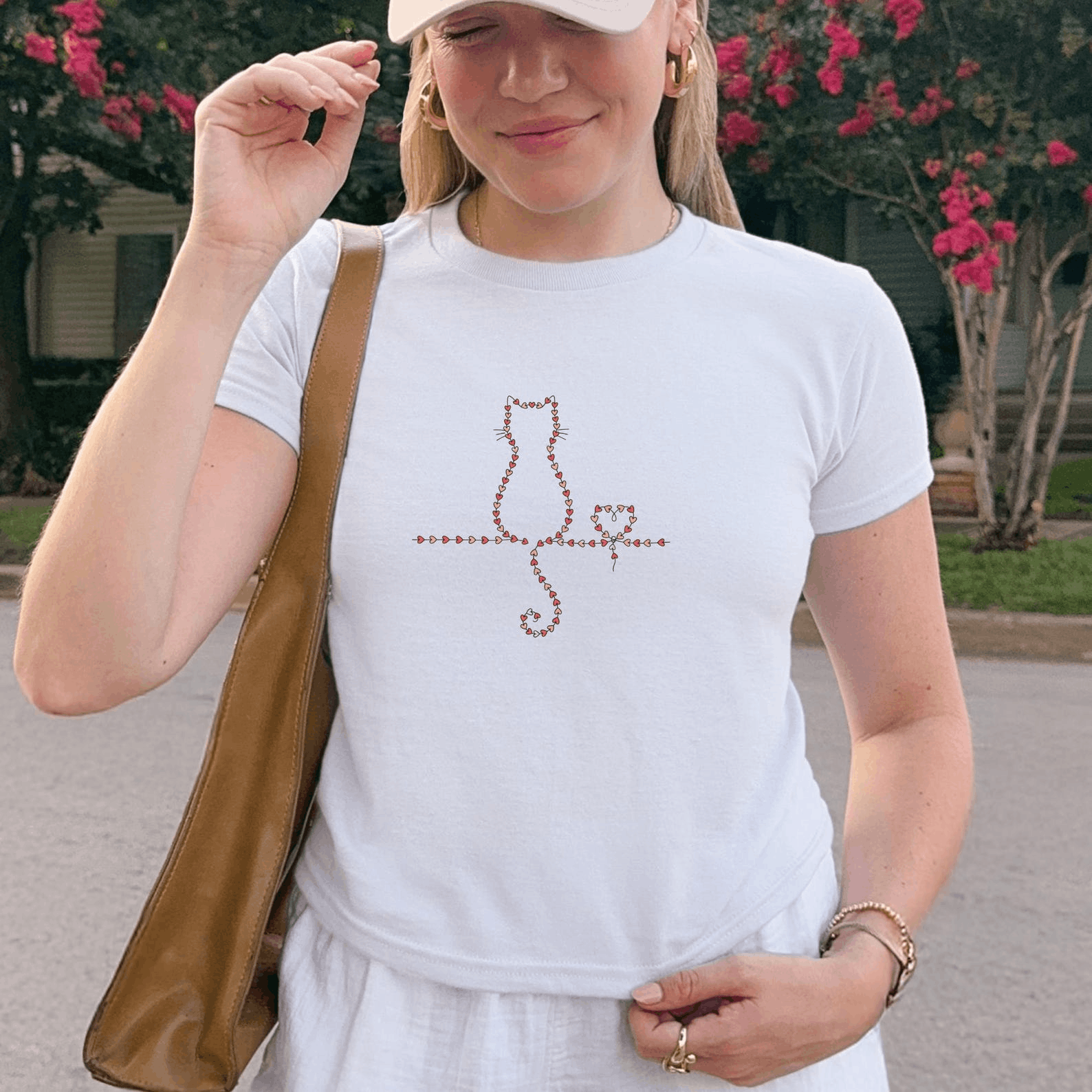 Other Cat Valentine Heart Baby Tee – Retro Shirt for Cat Lovers Size L / US 10 / IT 46 - 1 Thumbnail