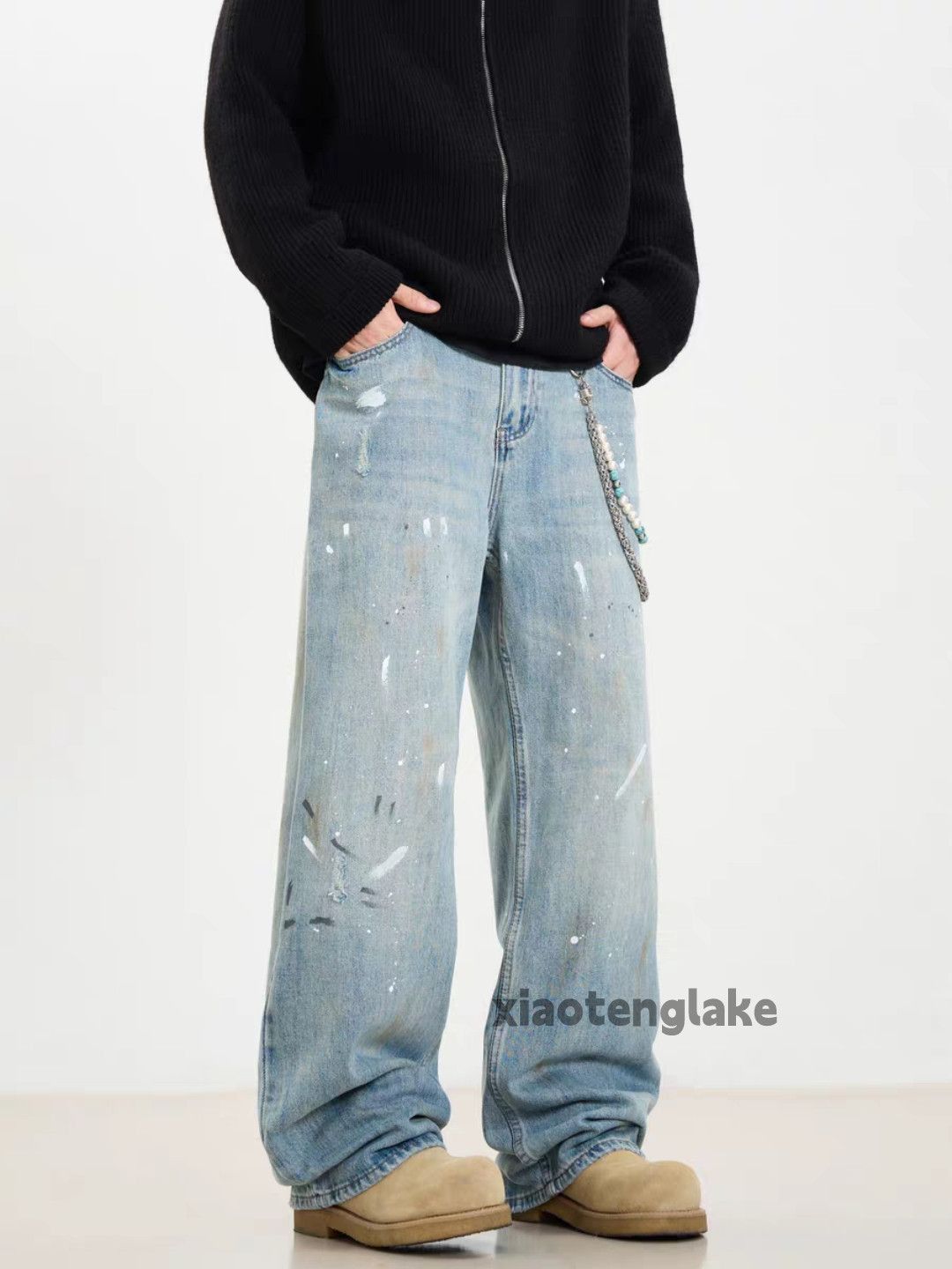 Jean × Vintage Washed faded cleanfit skate hiphop loose paint jeans Size US 30 / EU 46 - 5 Thumbnail