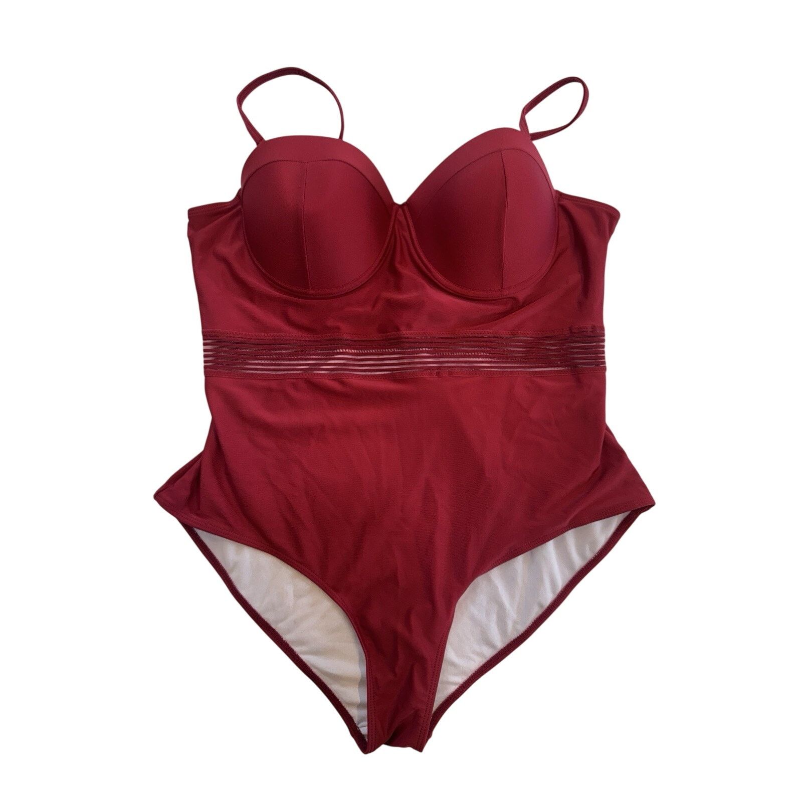 Shein SHEIN Red One Piece Swimsuit 2XL Underwire Padded Mesh Waist Size ONE SIZE - 1 Thumbnail