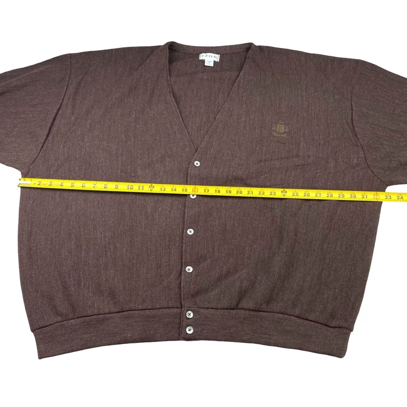 Izod VINTAGE IZOD Lacoste Cardigan Sweater Mens 5XL Brown 100% Acrylic Long Sleeve Button Knit USA Jacket Styling Size US XXL / EU 58 / 5 - 6 Thumbnail