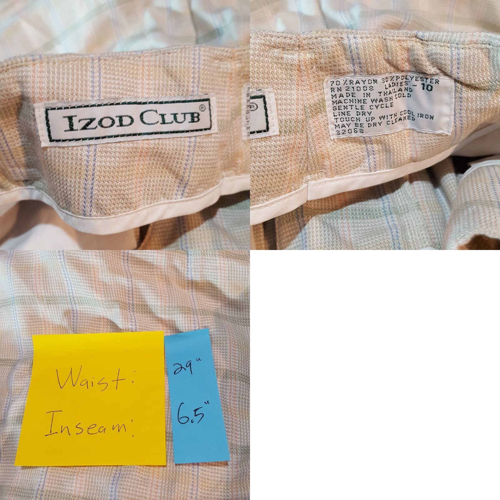 Izod IZOD Club Pleated Front Beige Plaid Women's Size 10 Retro Outdoor Shorts Chino Tennis Preppy Size 29" - 8 Thumbnail