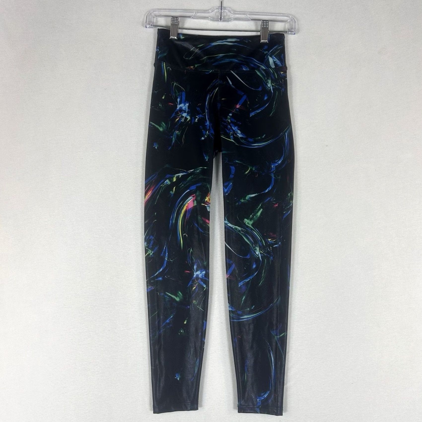 Vintage Heroine Sport Abstract Leggings Women S Black Metallic Shiney Stretch USA Size 28" / US 6 / IT 42 - 2 Thumbnail