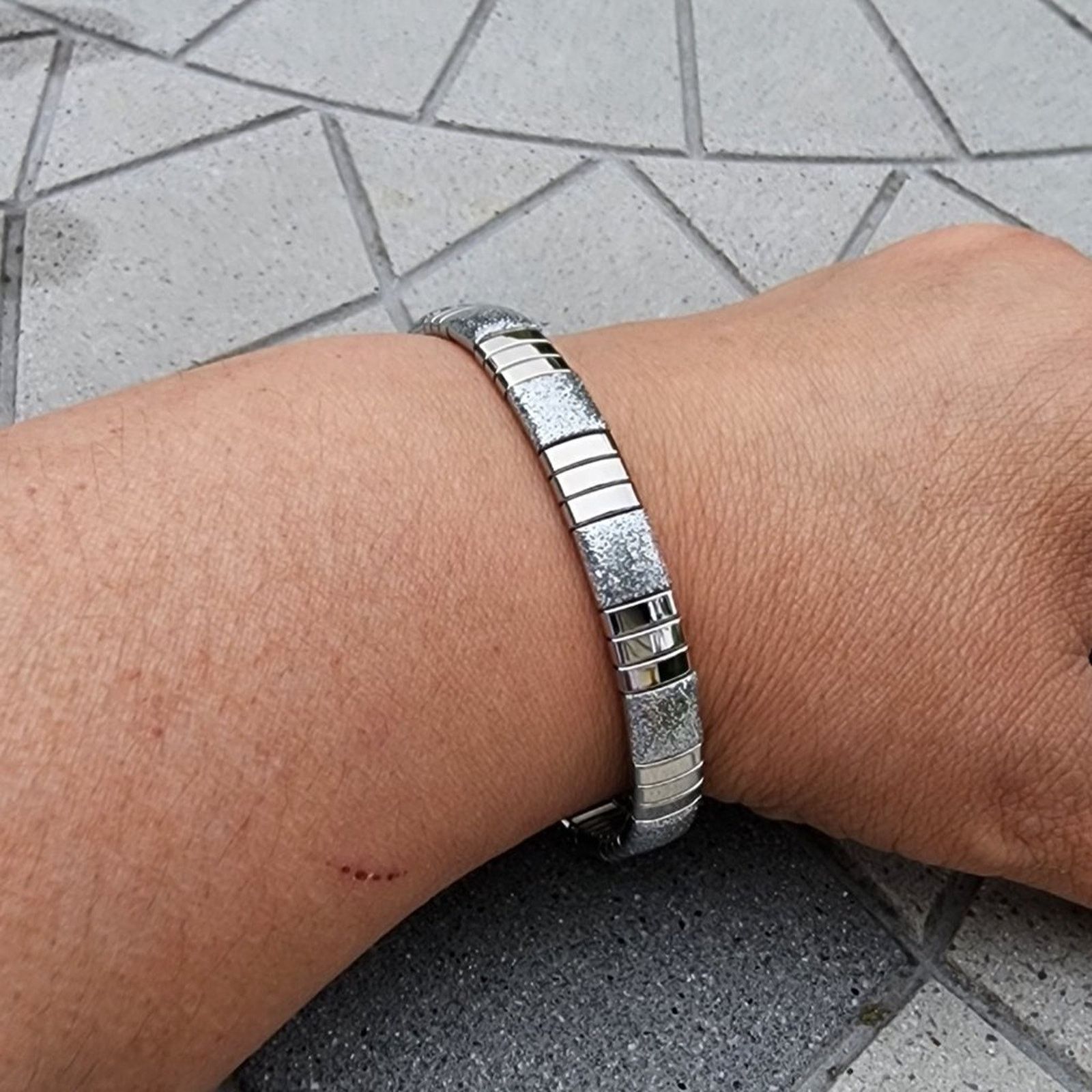 Designer Milor Polished Glitter Stainless Steel Stretch Link Bracelet Size ONE SIZE - 1 Thumbnail
