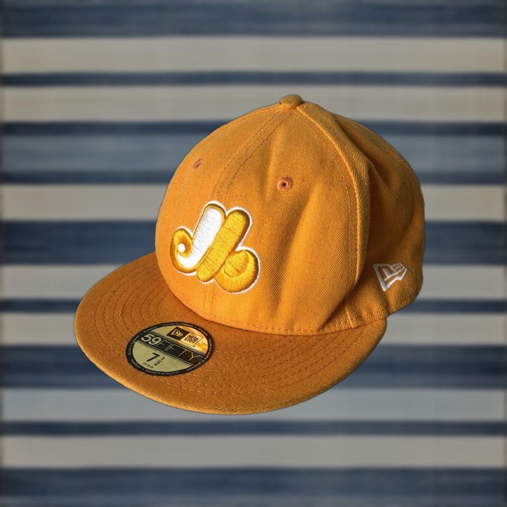New Era Montreal Expos Hat 59Fifty New Era Fitted Cap Orange Yellow Size 7 1/2 Baseball Cap Men Vintage: No Size ONE SIZE - 1 Thumbnail