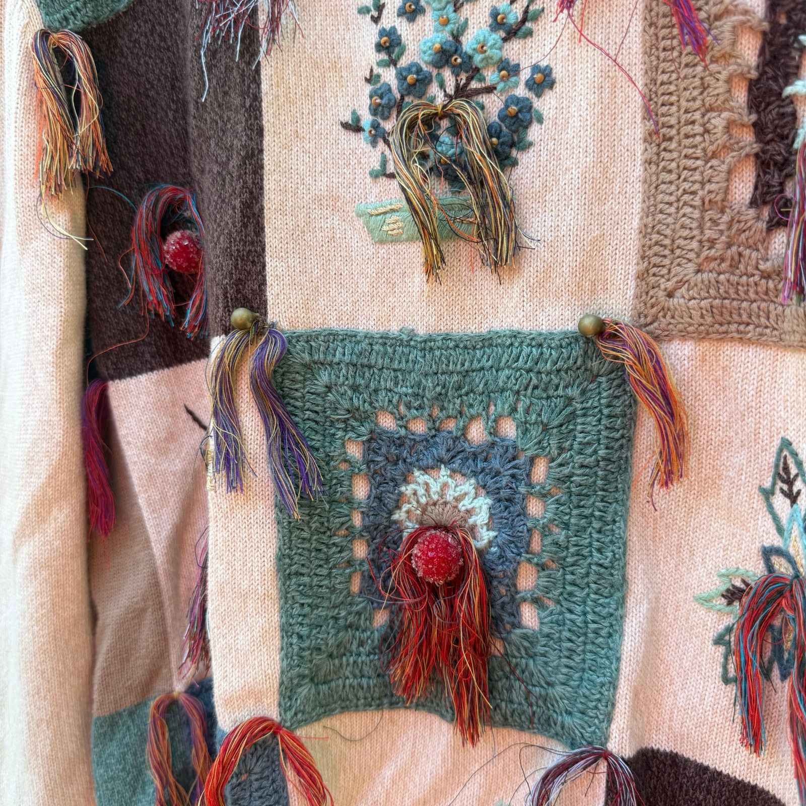 Vintage 90s Christmas Folk Rustic Patchwork Sampler Sweater PM Size M / US 6-8 / IT 42-44 - 6 Thumbnail
