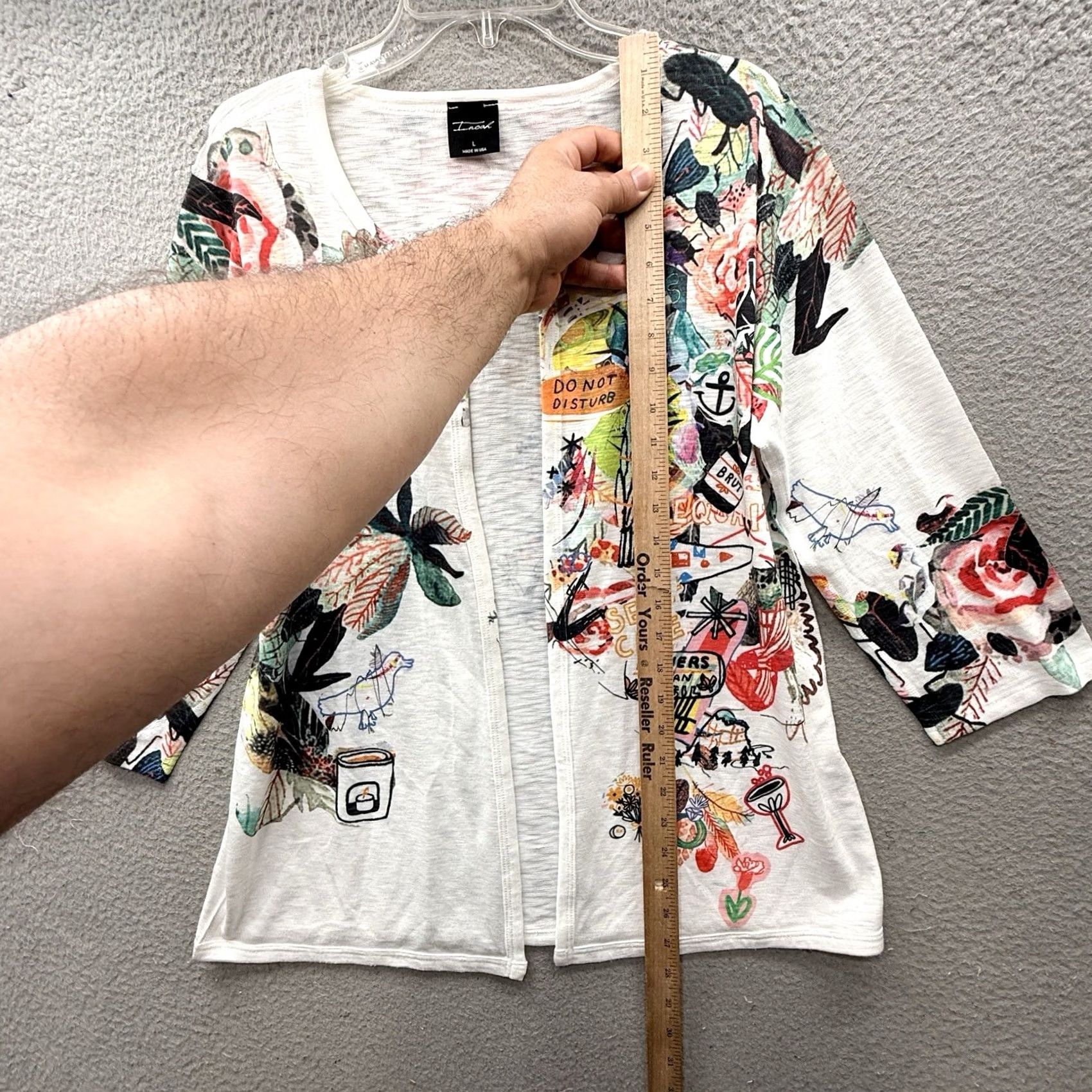 Inoah Cardigan Top Women L Multicolor Graphic Print Art To Wear Open Front Long Sleeve, Women's — image 4 of 6