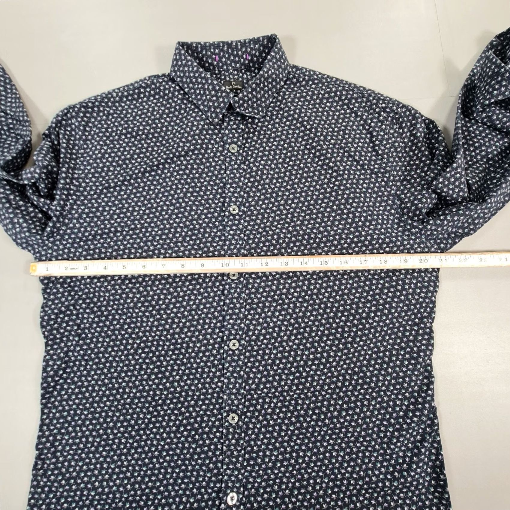 Paul Smith Paul Smith Mens Shirt Navy Blue Floral Cotton Button-Up Long Sleeve Slim M Casual Summer Holiday City London Women's? Size US M / EU 48-50 / 2 - 6 Thumbnail