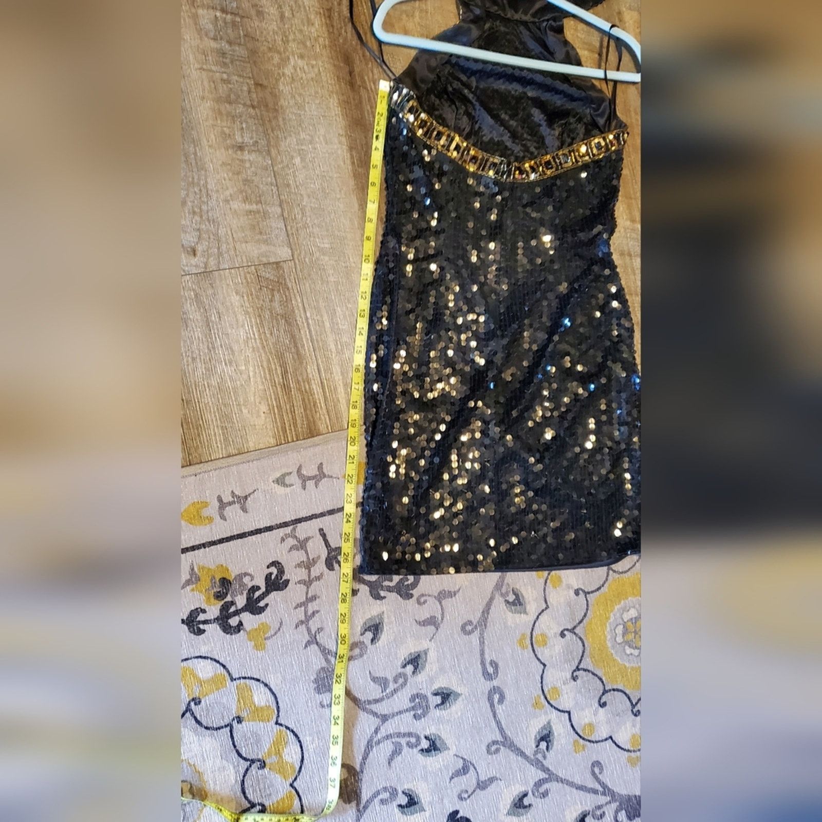 Vintage Niteline Black Gold halter silk sequin sparkle mini Dress Size L / US 10 / IT 46 - 7 Thumbnail