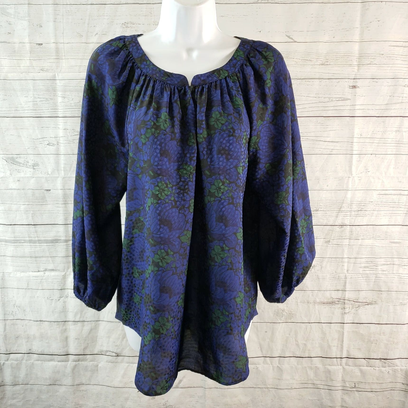 Ann Taylor Ann Taylor Womens Blouse Sz Small Blue Green Floral 3/4 Sleeve Size S / US 4 / IT 40 - 2 Thumbnail