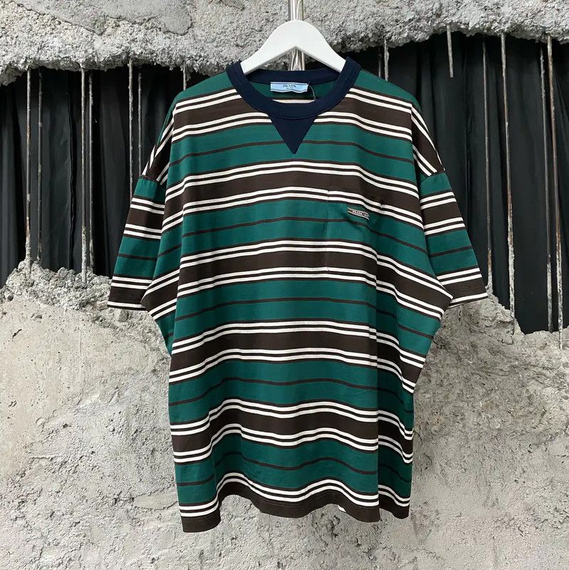 Prada Prada Striped Men's T-Shirt in Green and Brown Size US M / EU 48-50 / 2 - 1 Thumbnail