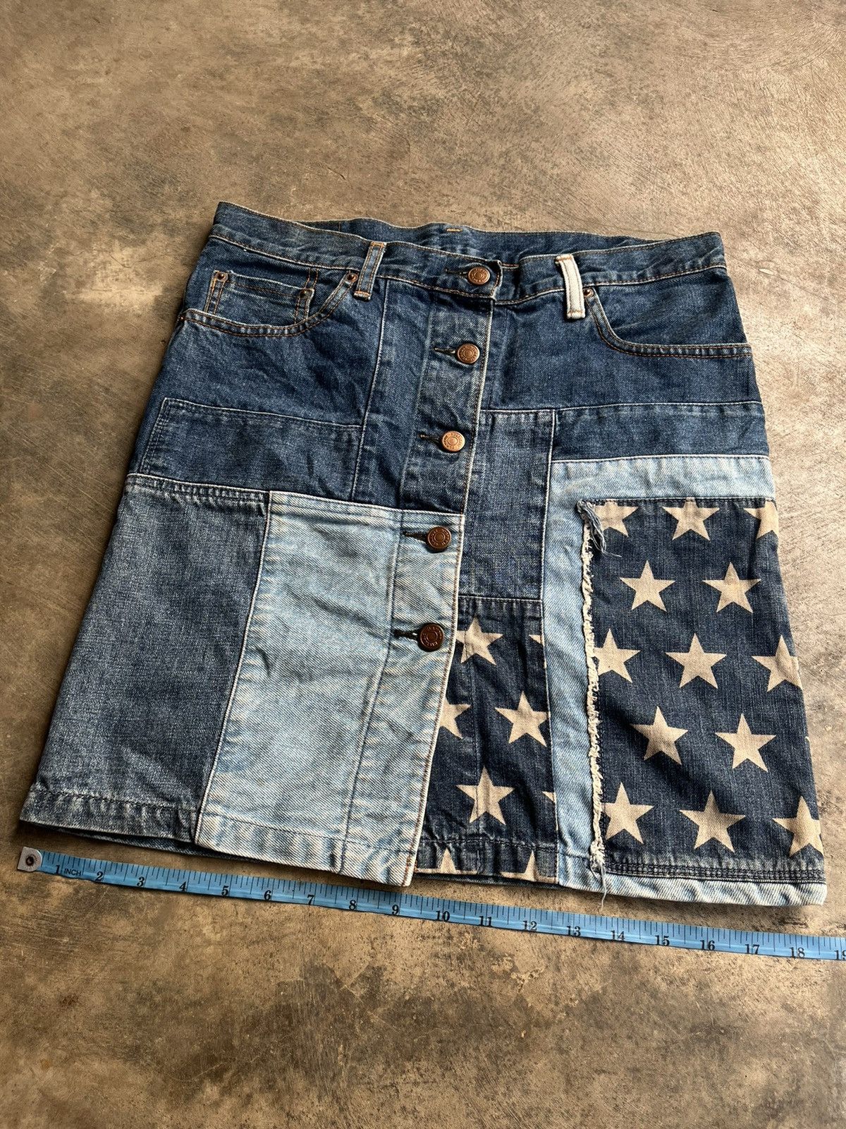 Hysteric Glamour 1990s Hysteric Glamour Kinky Hagi Patcwork Star Denim Skirt Size 32" / US 10 / IT 46 - 17 Thumbnail