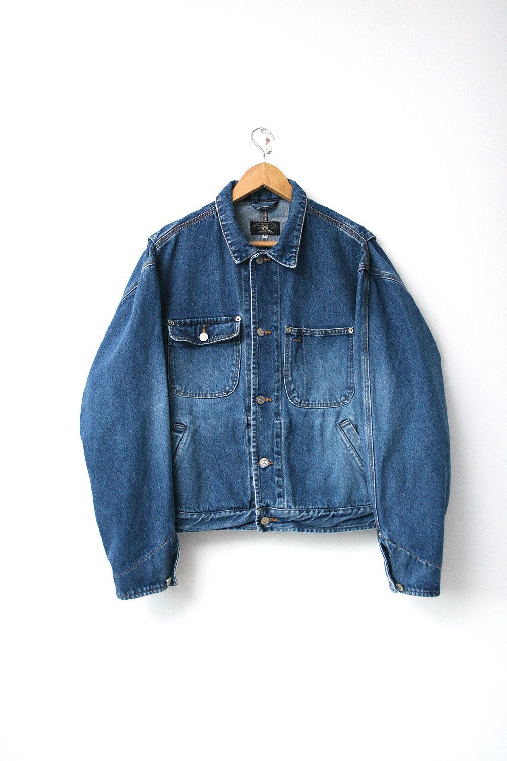 image of Vintage 90 Double Rl Rrl Ralph Laurent Denim Blue Boxy Jacket, Men's (Size Medium)