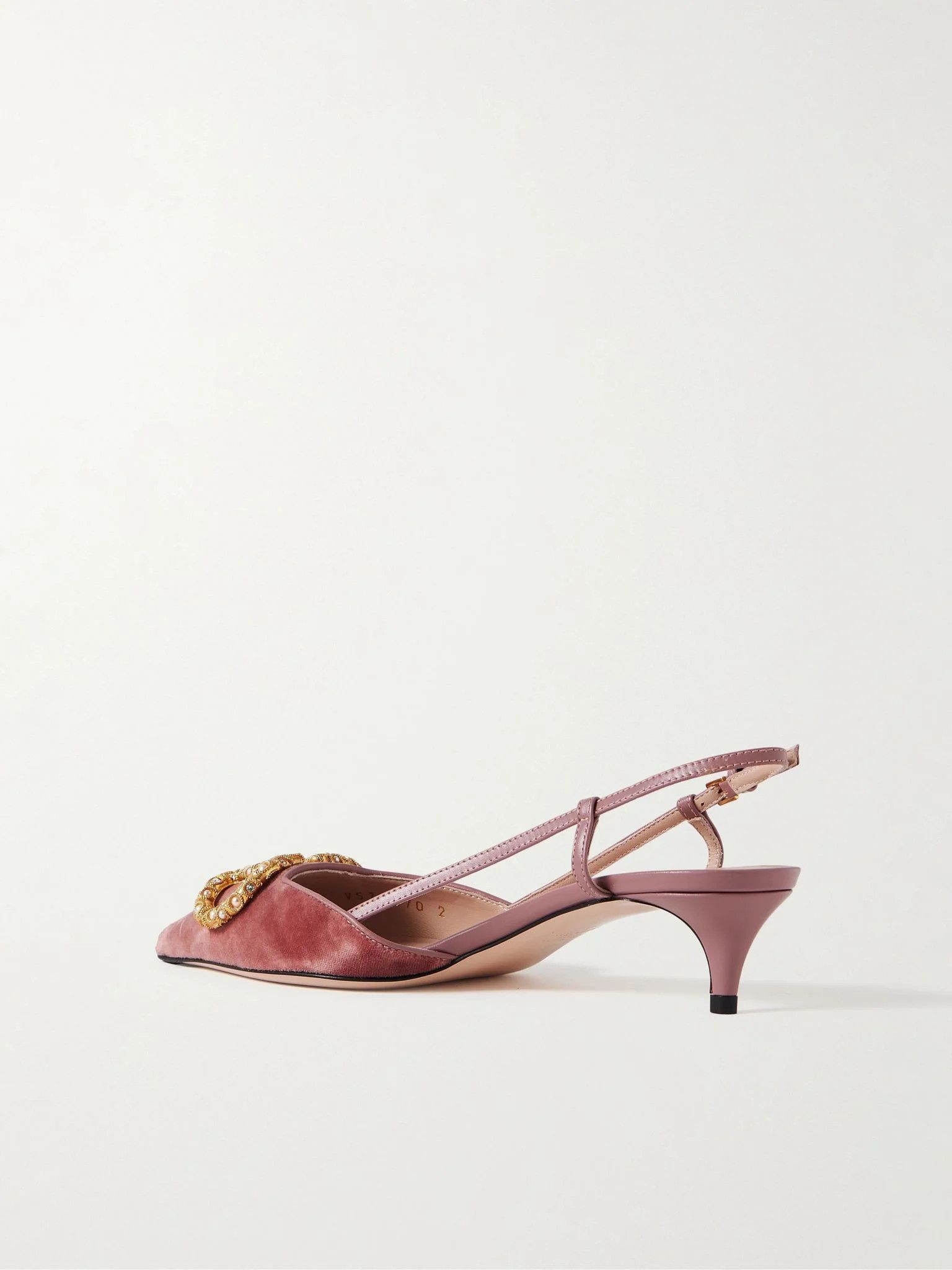 Valentino os11x0126 VLogo Trimmed Embellished Velvet Slingback in Pink Size US 8 / IT 38 - 3 Thumbnail