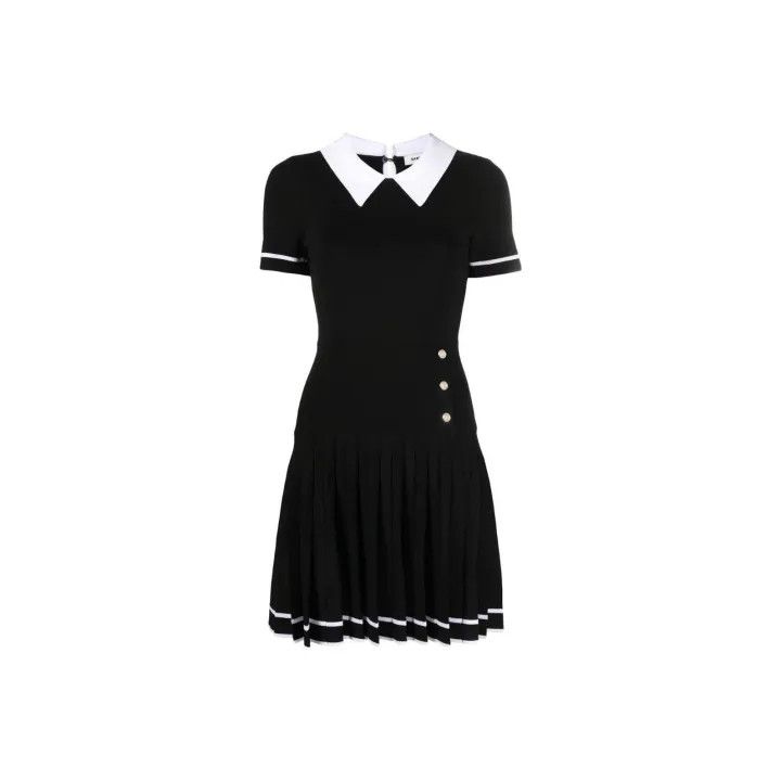 Sandro Sandro Black Pleated Polo Knit Dress 0079 Size XS / US 0-2 / IT 36-38 - 1 Thumbnail