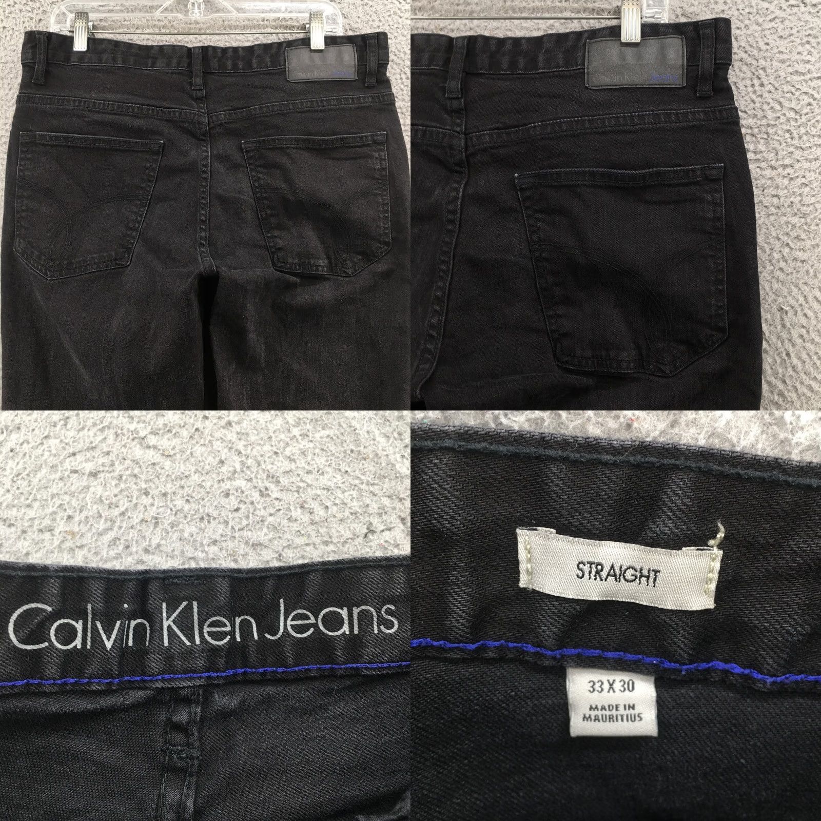 Calvin Klein Calvin Klein Straight Leg Jeans Mens 33x30 Black Cotton Blend Denim 5-Pocket Zipper Closure Slim Fit Regular Size Type: Regular Mens Size US 33 - 9 Thumbnail