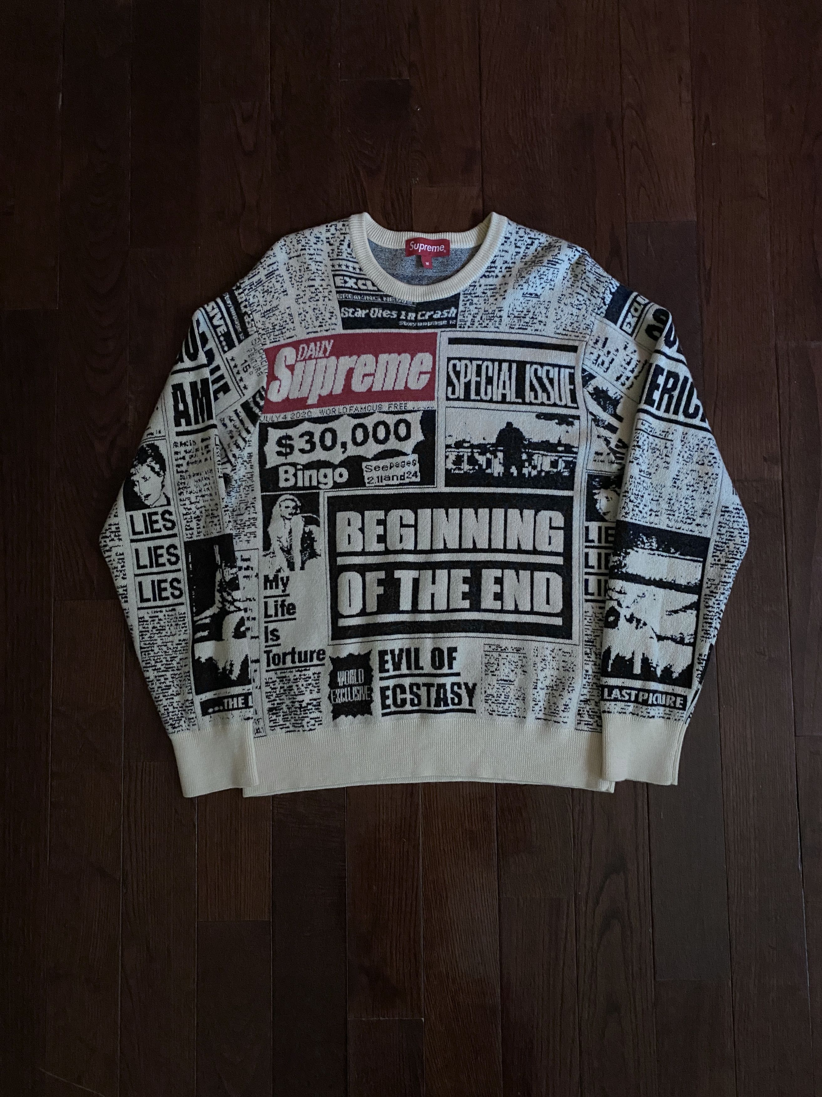 Supreme Newsprint Sweater | Grailed