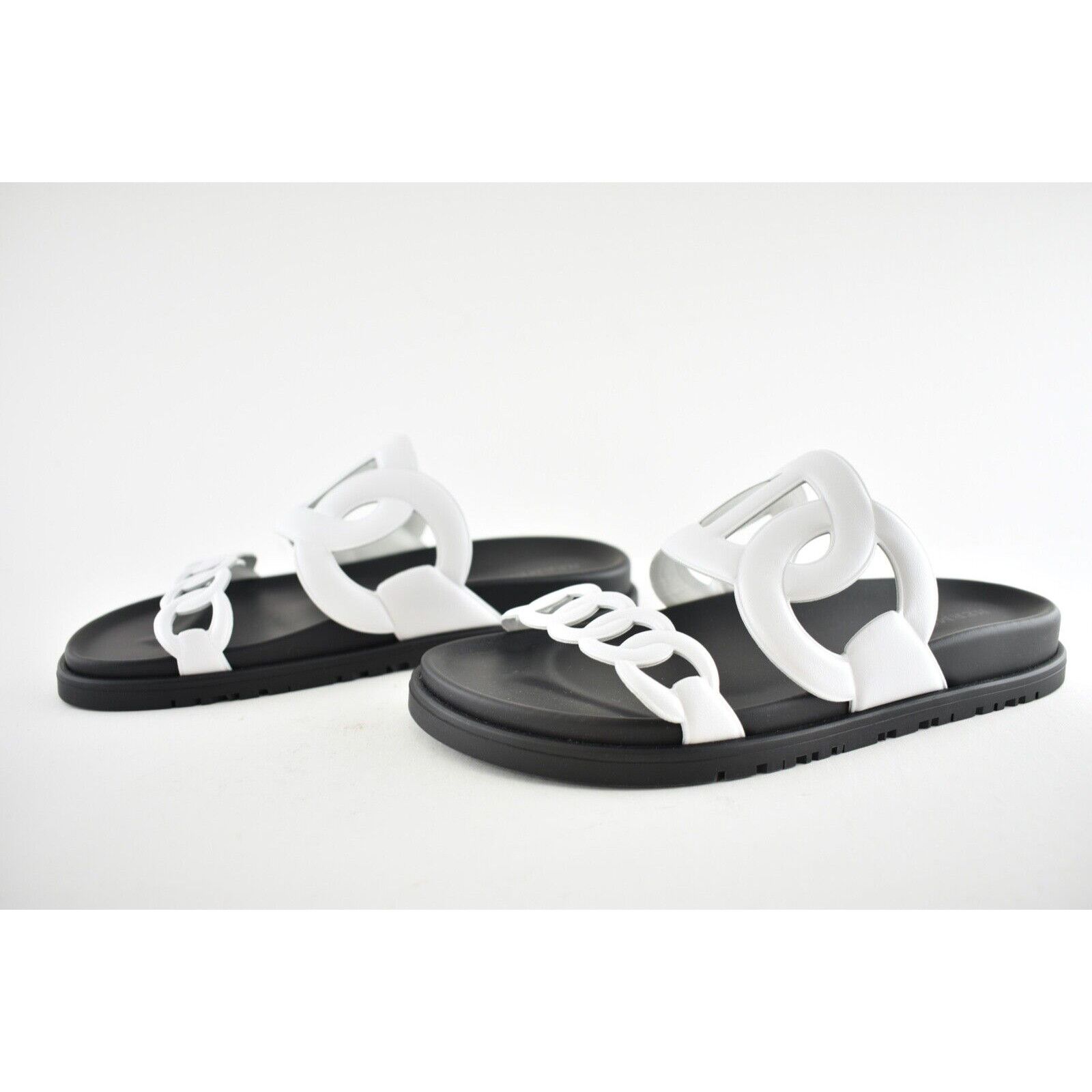 Hermes Hermes Extra Sandals White Black Chaine d'Ancre Leather Size US 7 / IT 37 - 9 Thumbnail